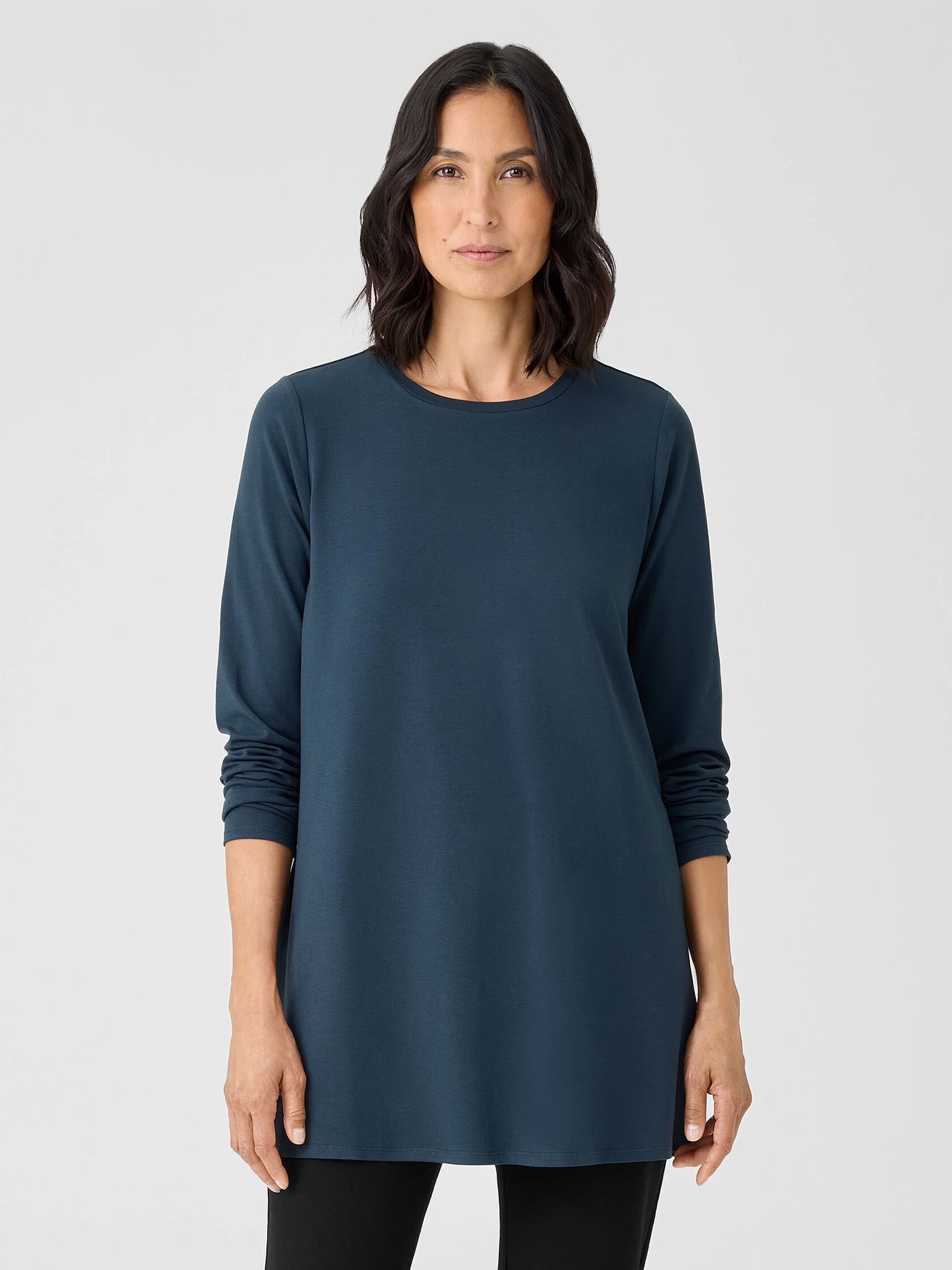Stretch Jersey Knit Crew Neck Long Top