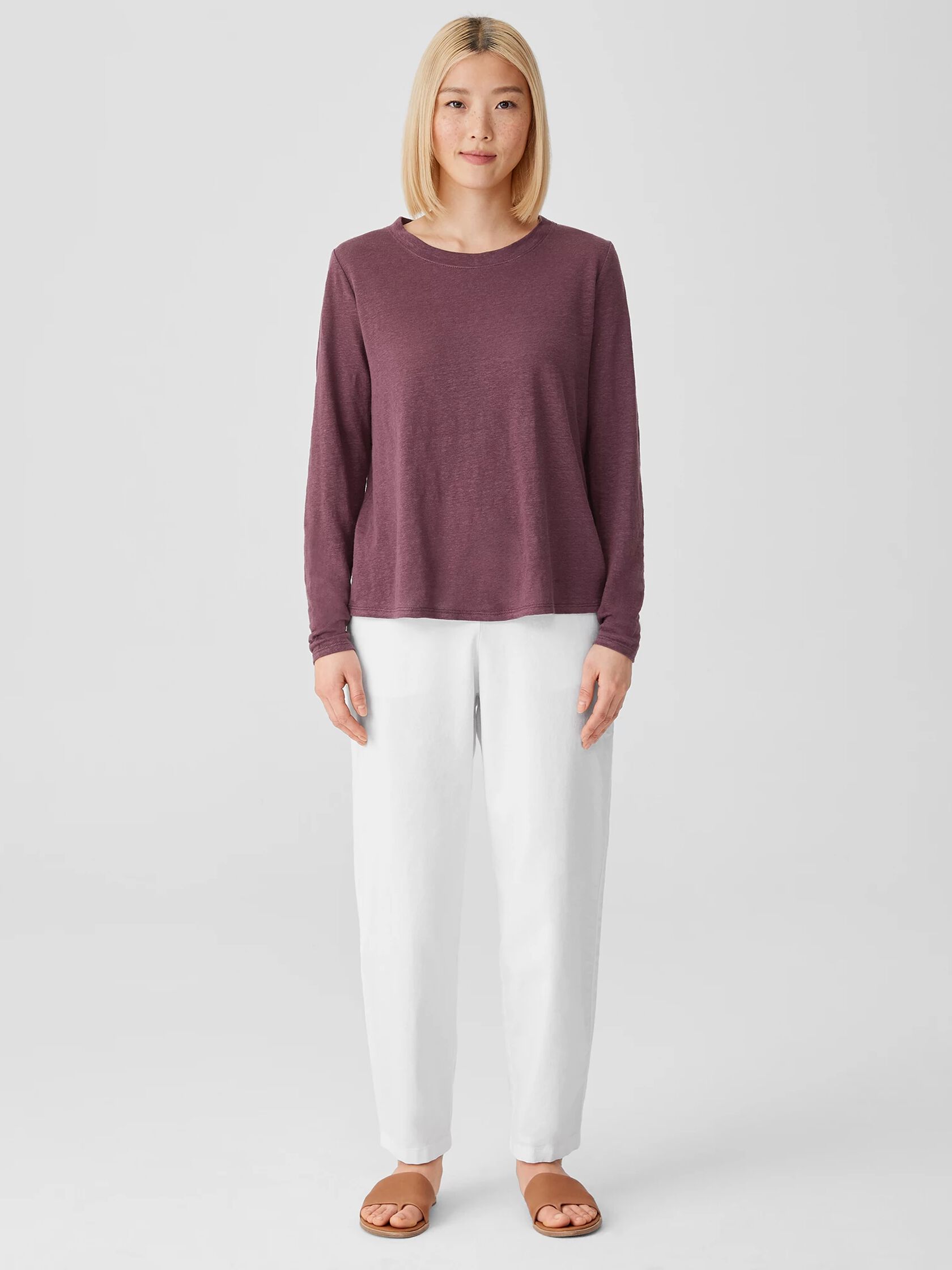 Organic Linen Jersey Crew Neck Top EILEEN FISHER