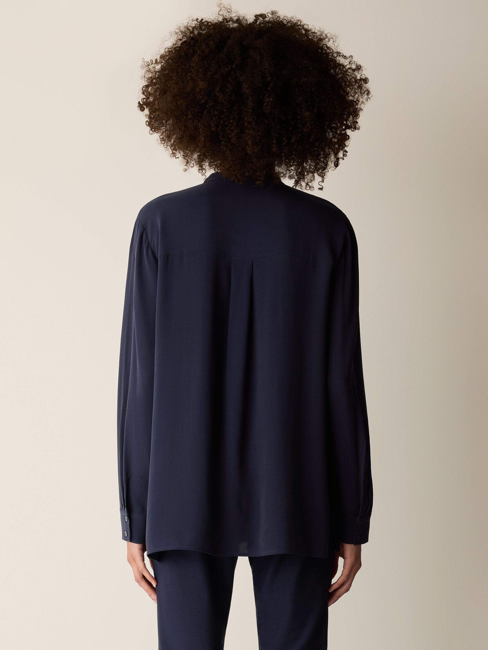 Silk Georgette Crepe Band Collar Shirt