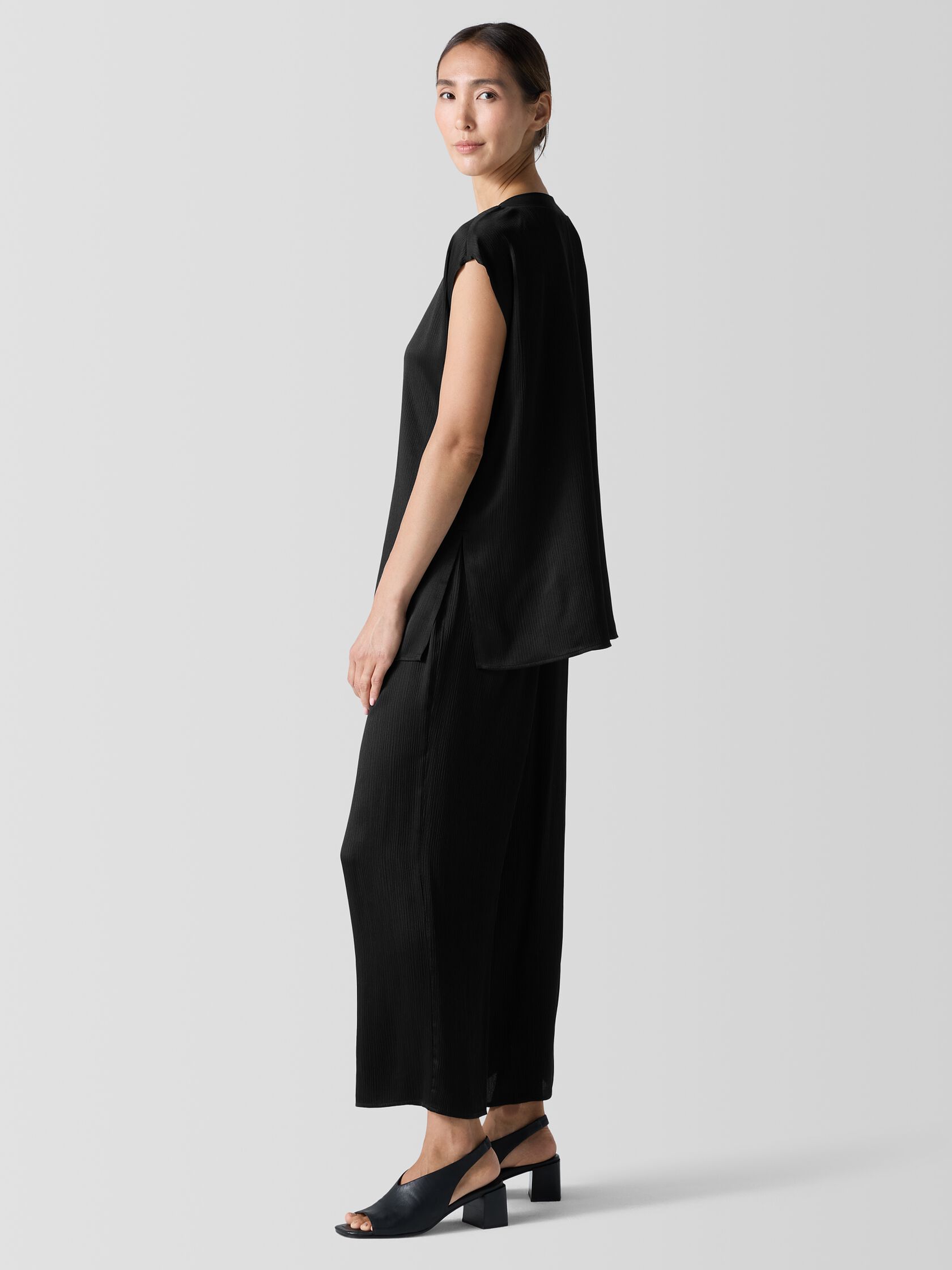 Striated Silk Satin Bateau Neck Top