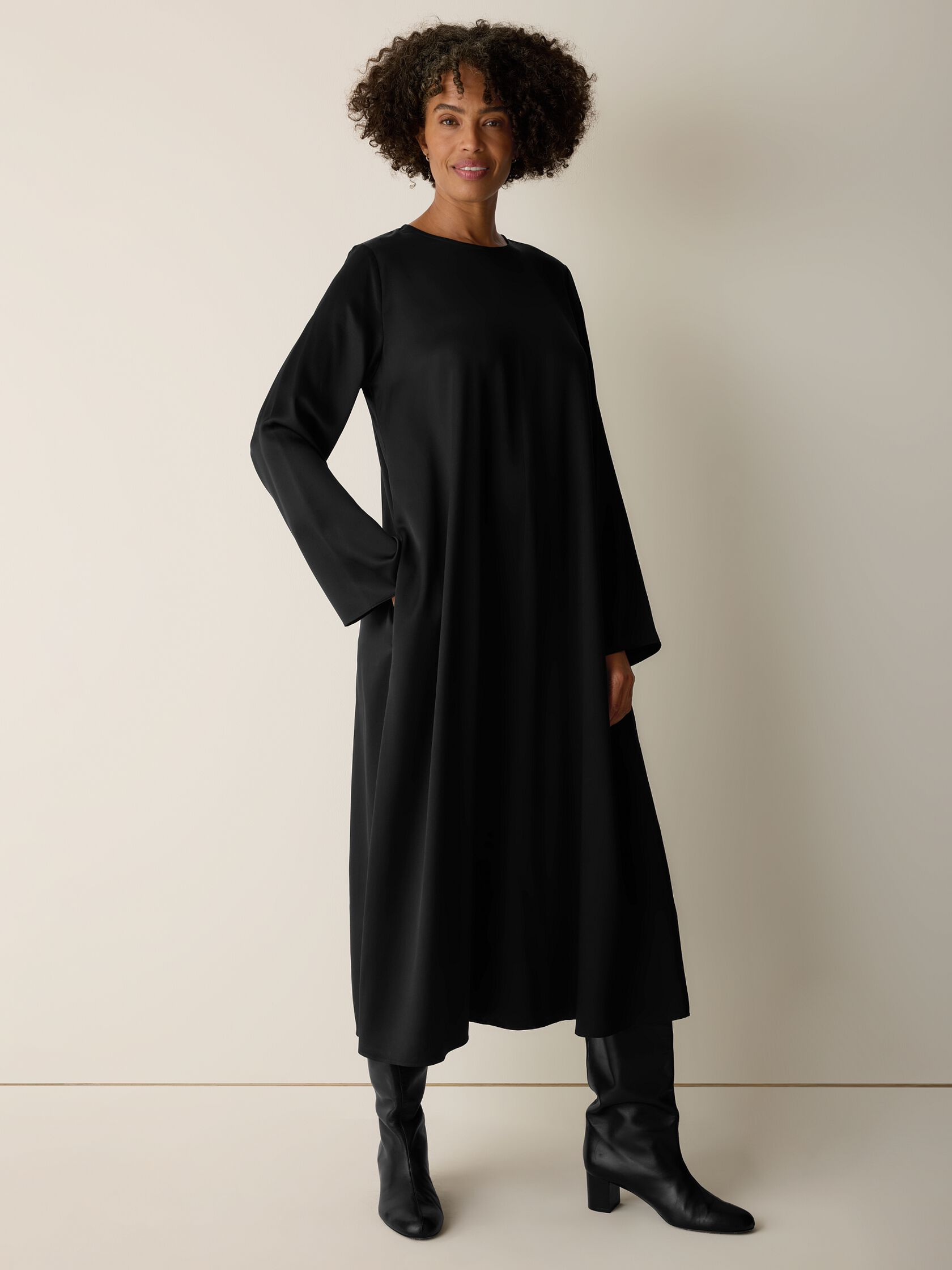 Heavyweight Silk Charmeuse Round Neck Dress