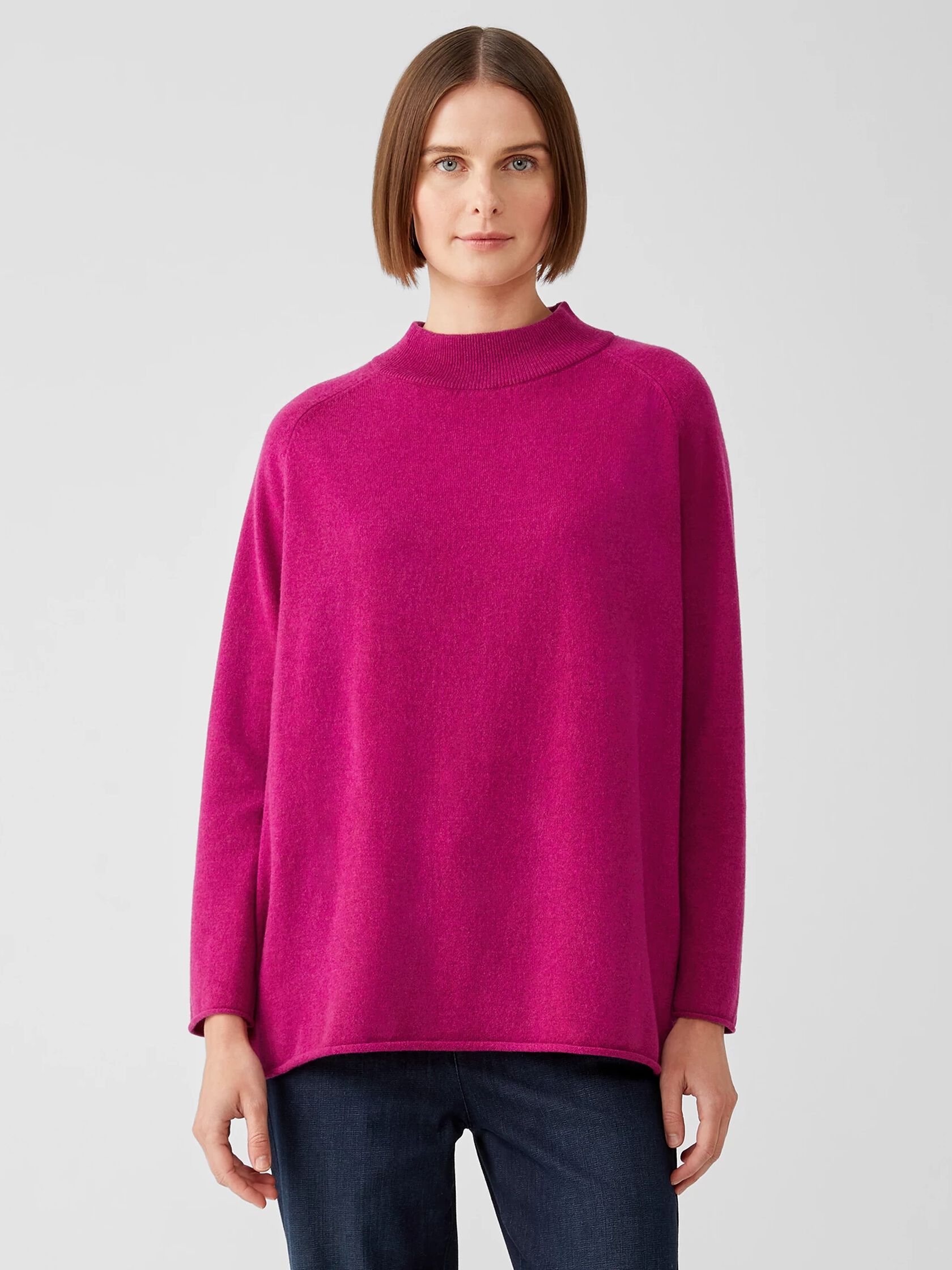 Recycled Cashmere Wool Mock Neck Box-Top