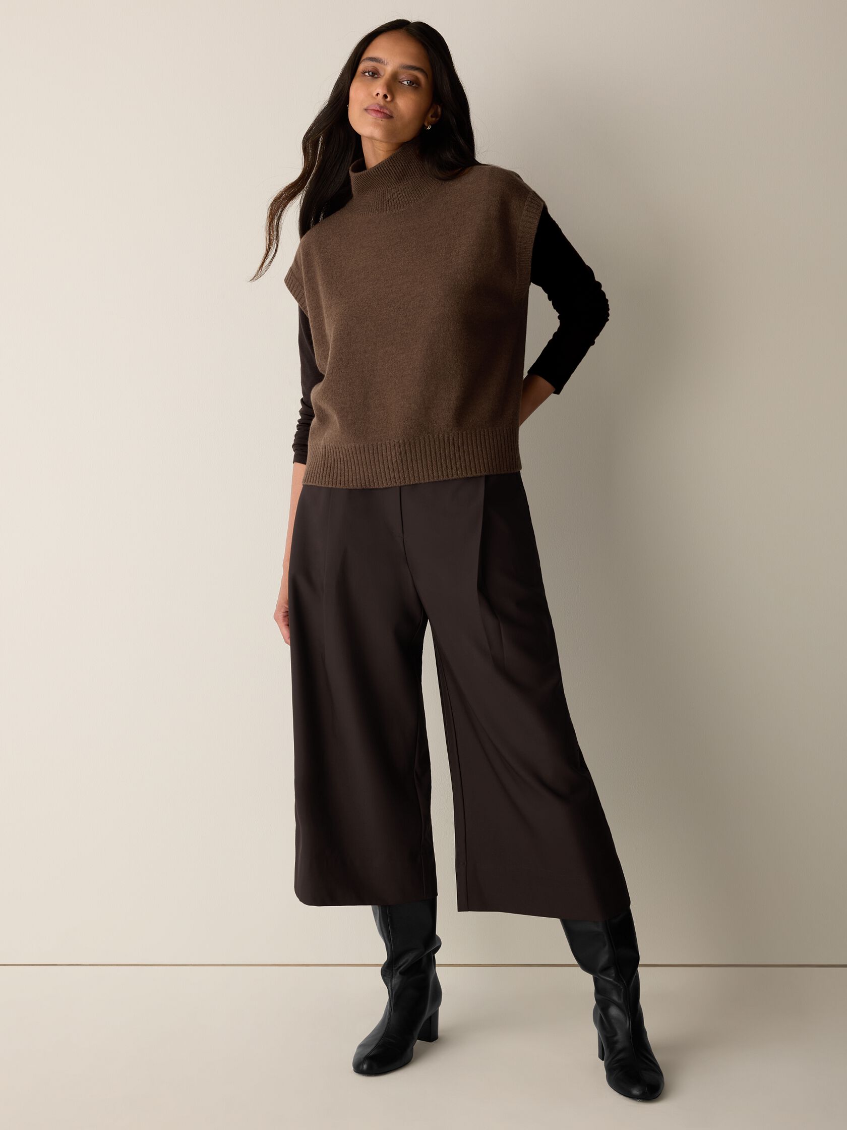 Fine Felted Wool Turtleneck Top in Regenerative Wool