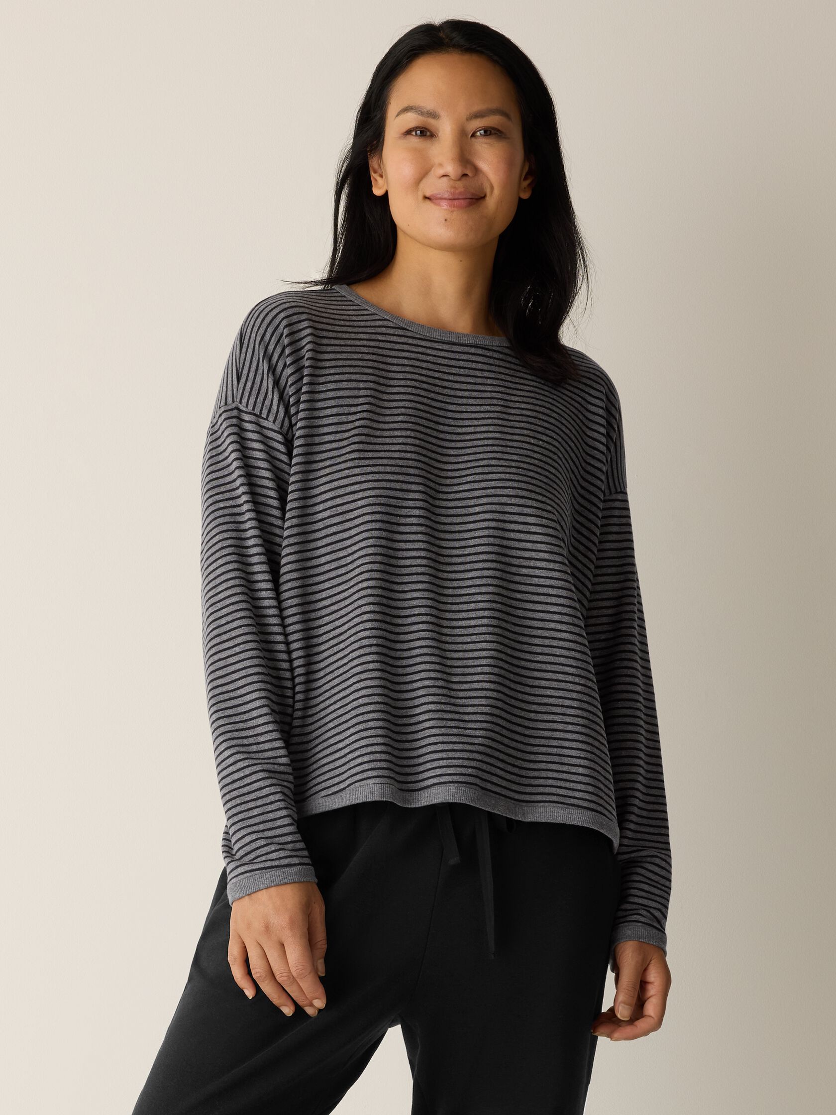 Striped Cozy Brushed Terry Box-Top