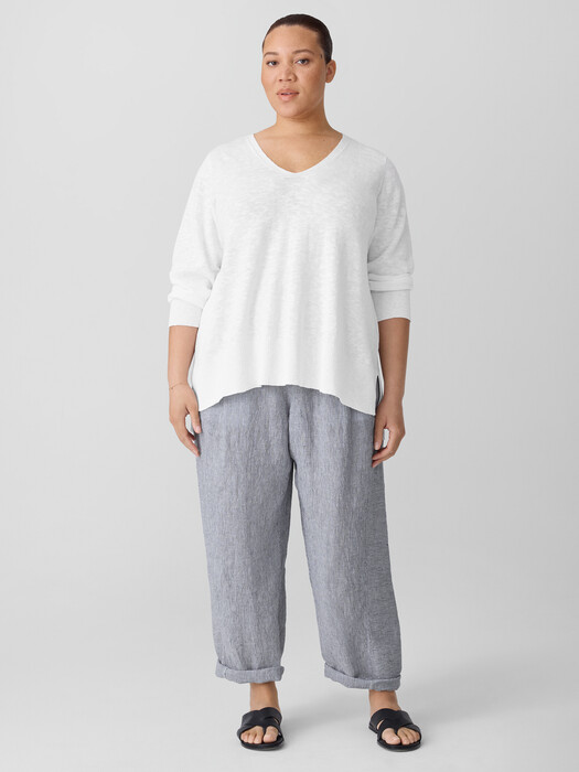 Puckered Organic Linen Stripe Lantern Pant