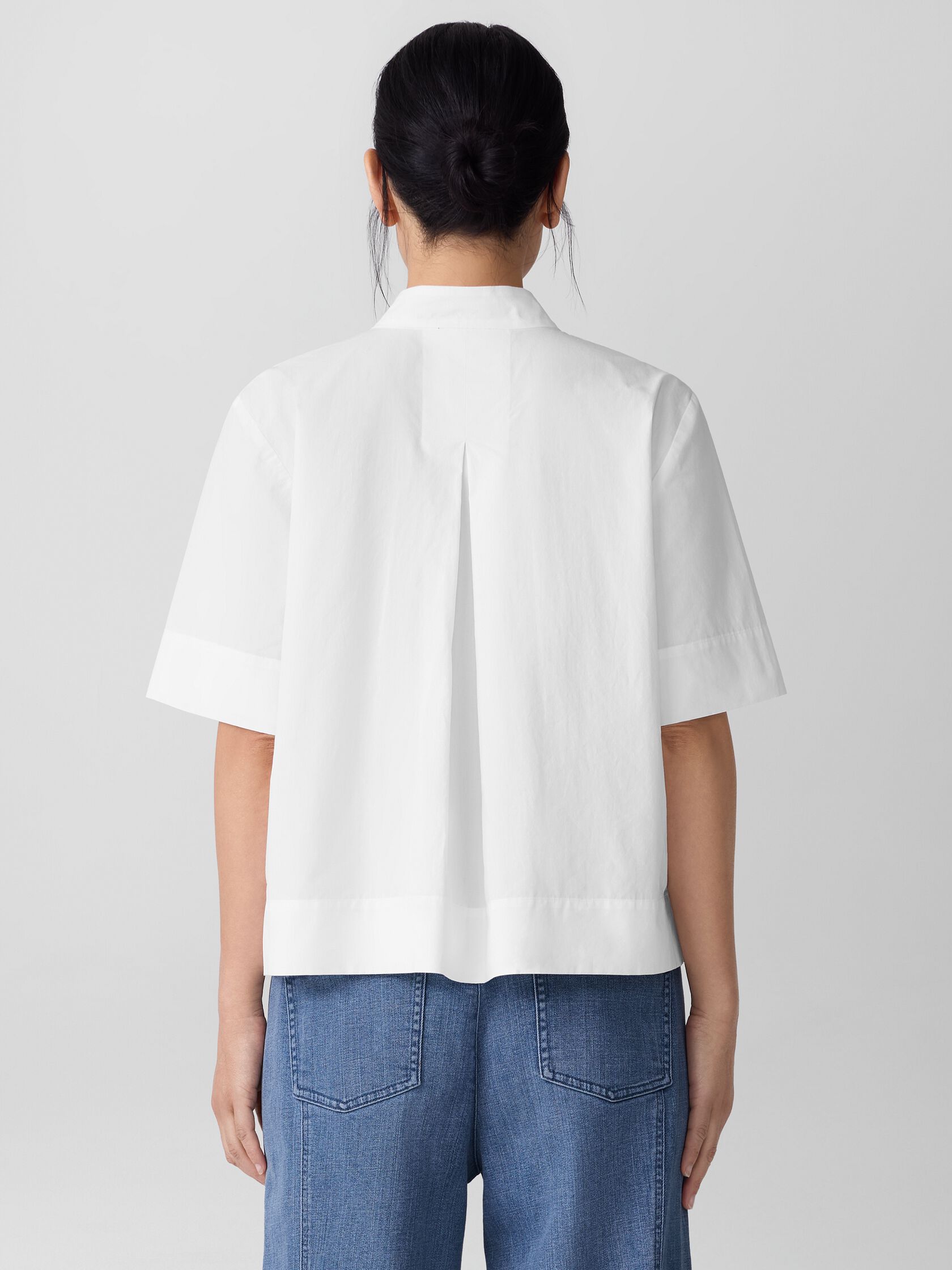 Washed Organic Cotton Poplin Split Neck Top