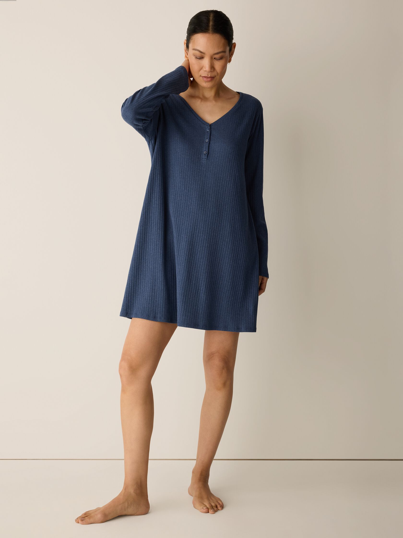 Organic Cotton Rib V-Neck Sleep Dress