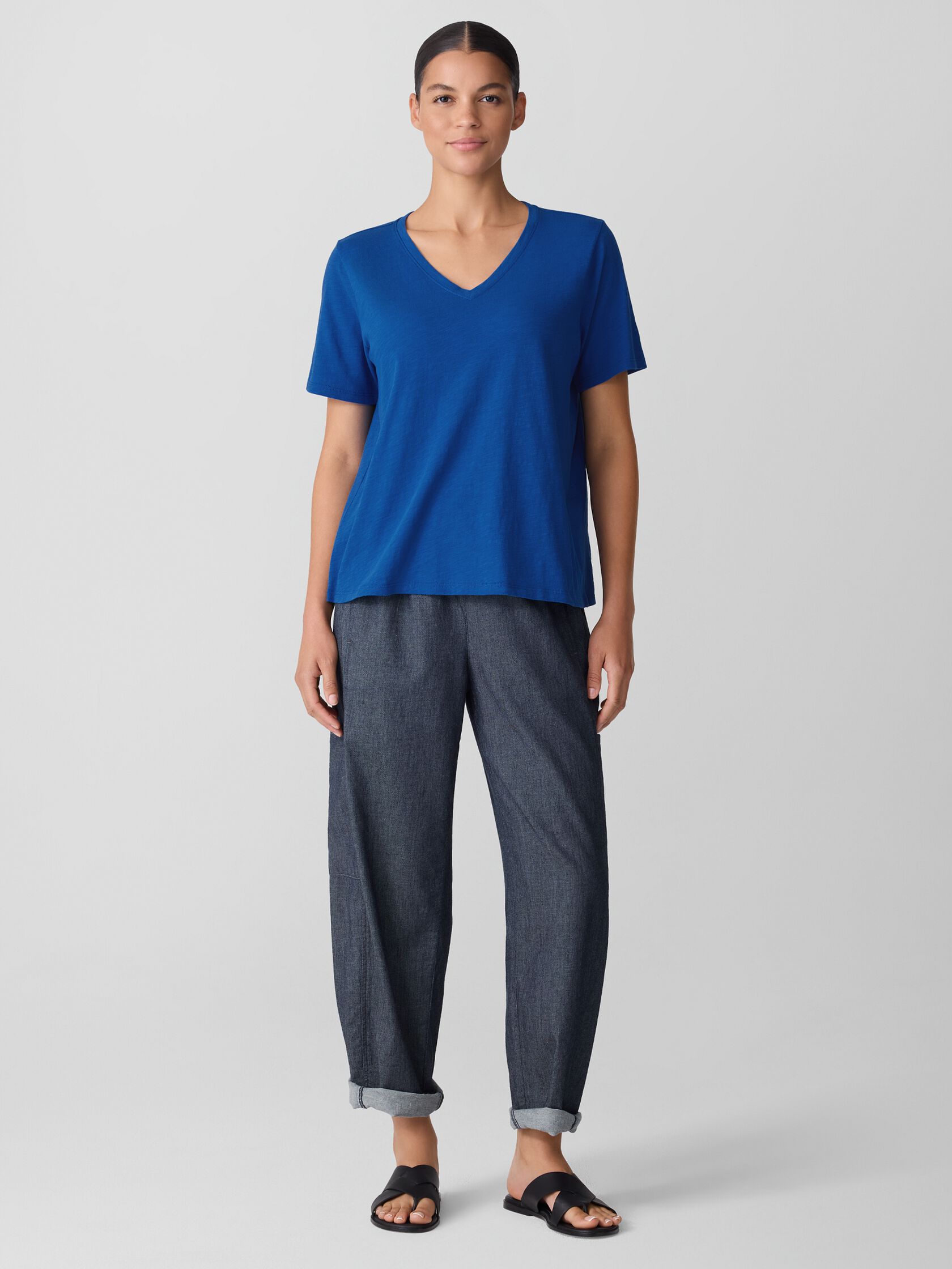 Organic Cotton Slubby Jersey V-Neck Tee
