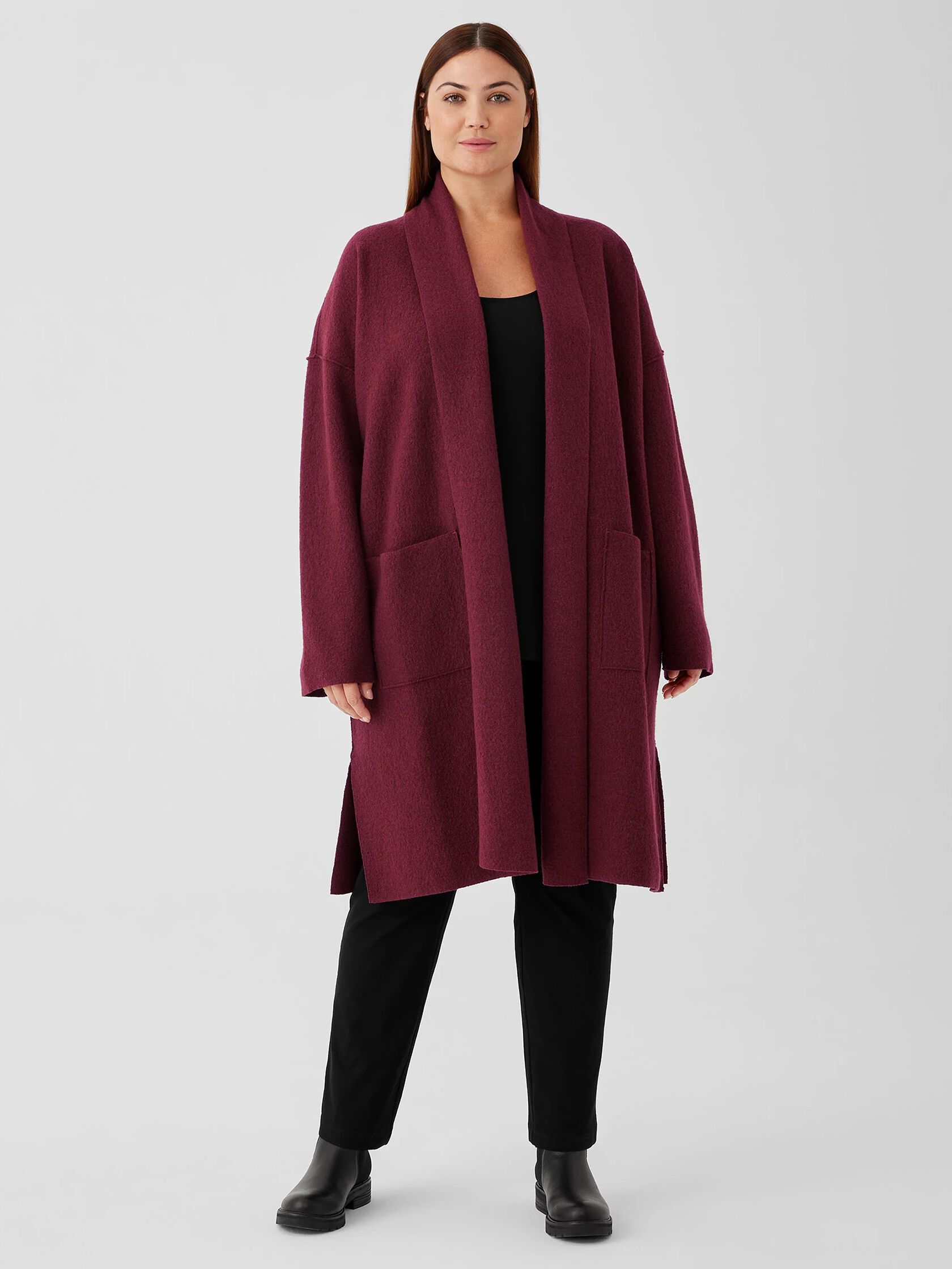 Lightweight Boiled Wool High Collar Coat in Regenerative Wool