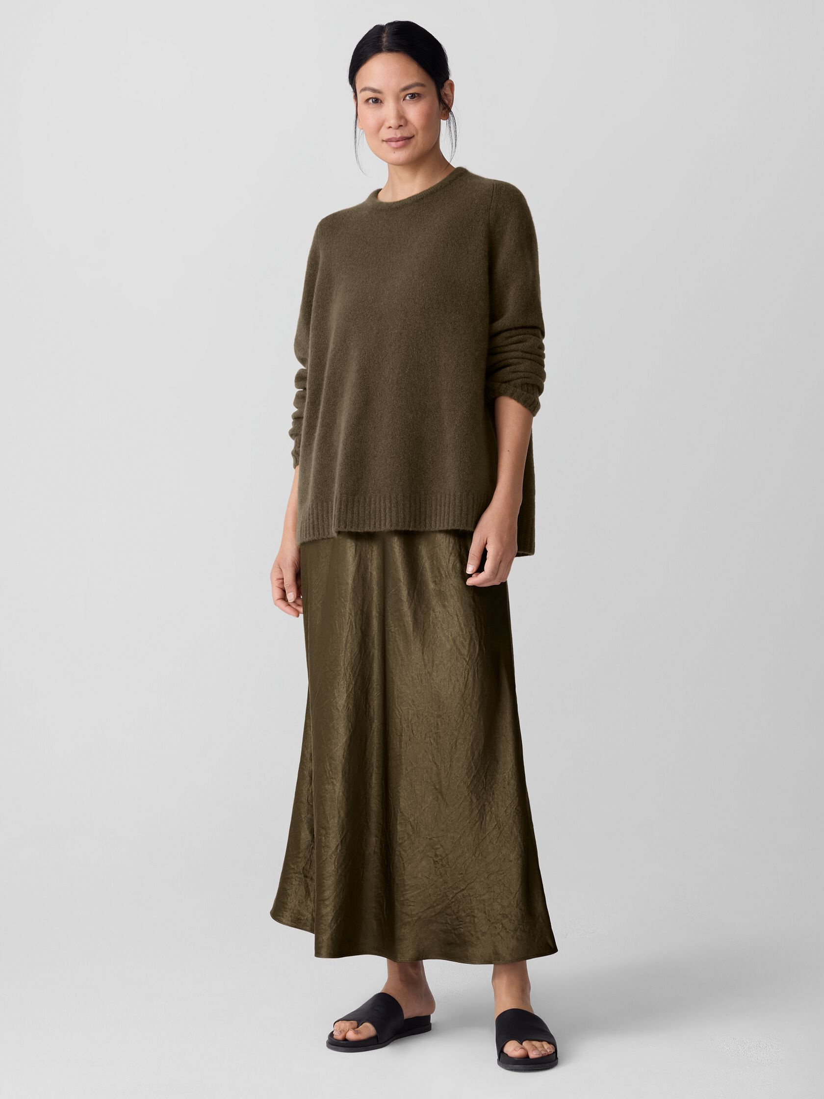 Cashmere Silk Boucle Bliss Crew Neck Long Top