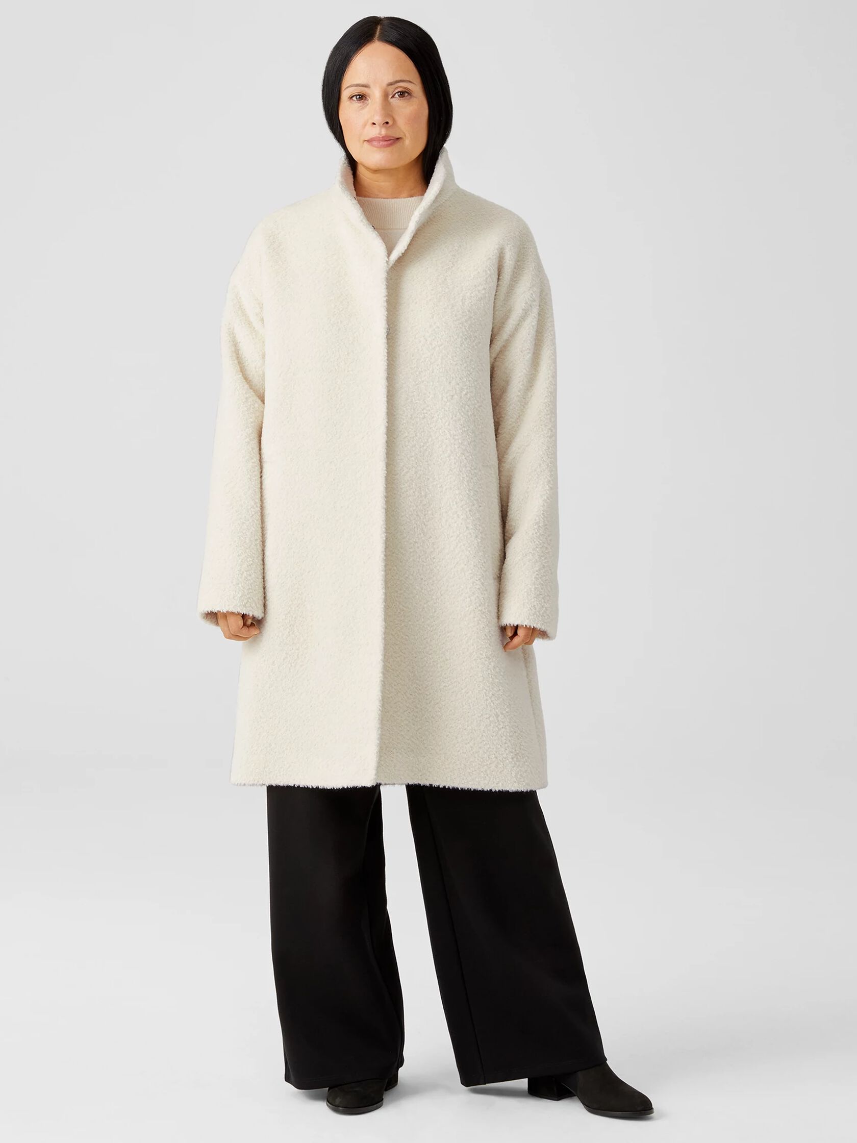 Sheared Suri Alpaca Stand Collar Coat