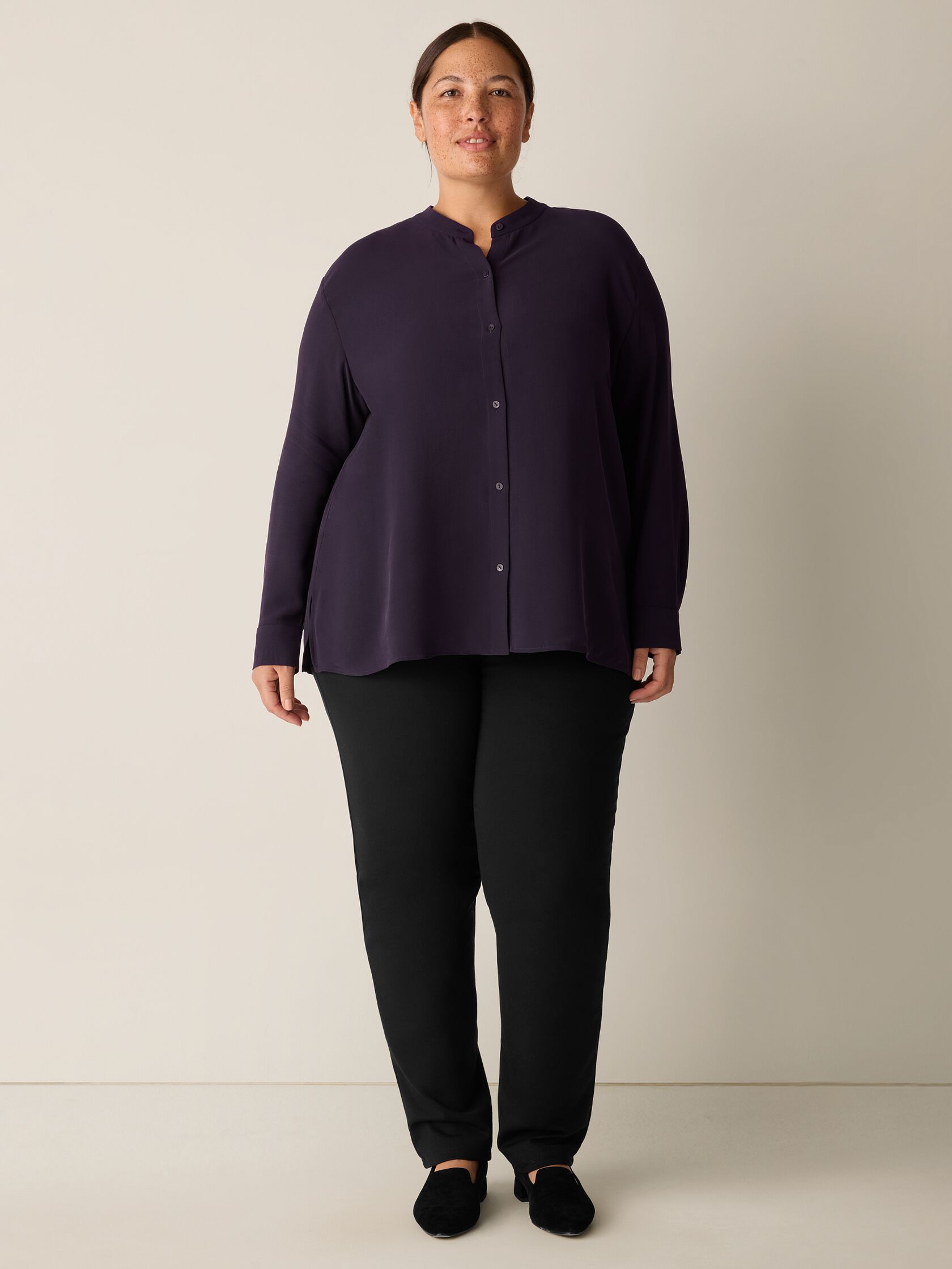 Silk Georgette Crepe Band Collar Top
