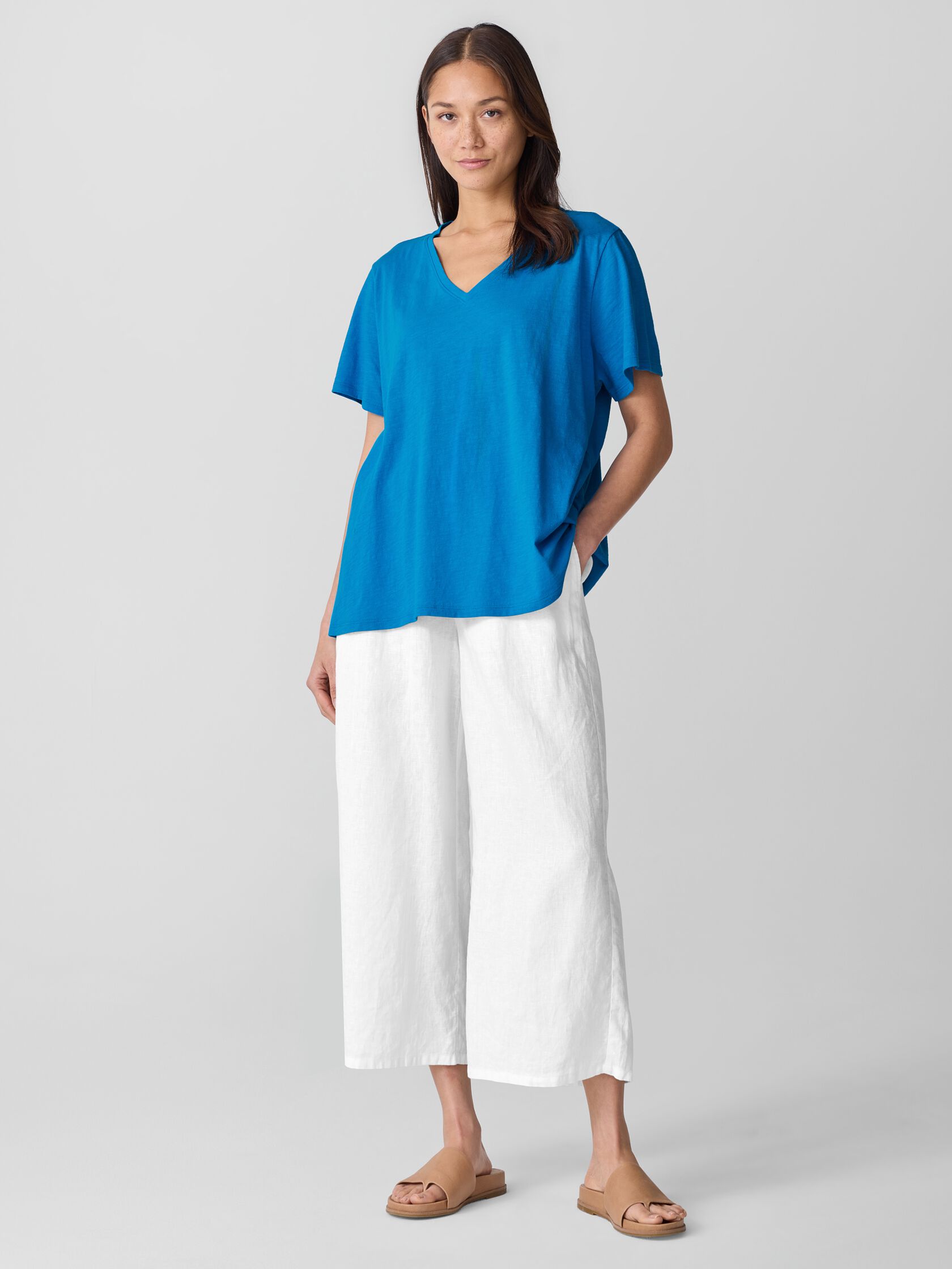 Organic Cotton Slubby Jersey V-Neck Tee