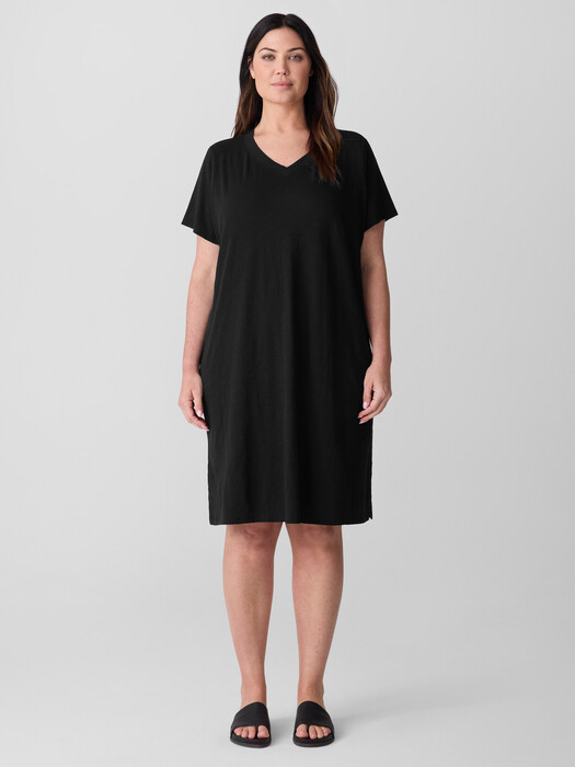 Organic Cotton Slubby Jersey V-Neck Dress