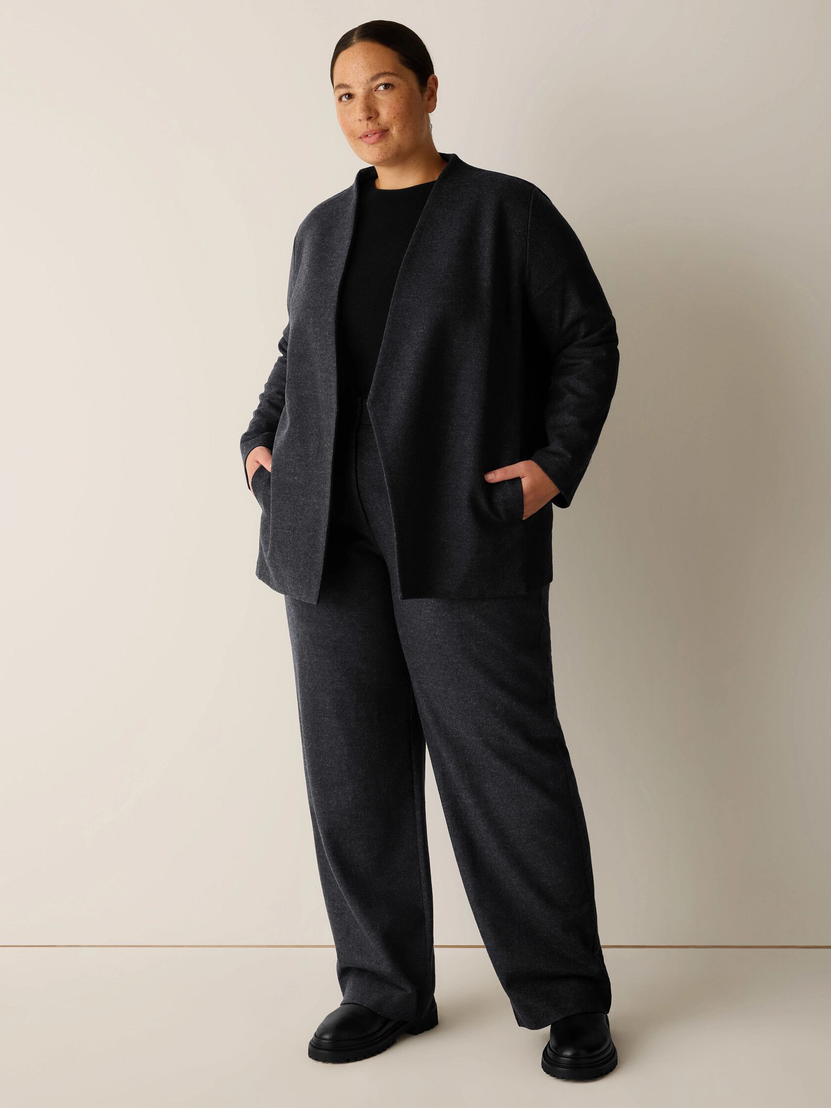 M&eacute;lange Felted Wool Jersey Angled Jacket in&nbsp;Regenerative Wool