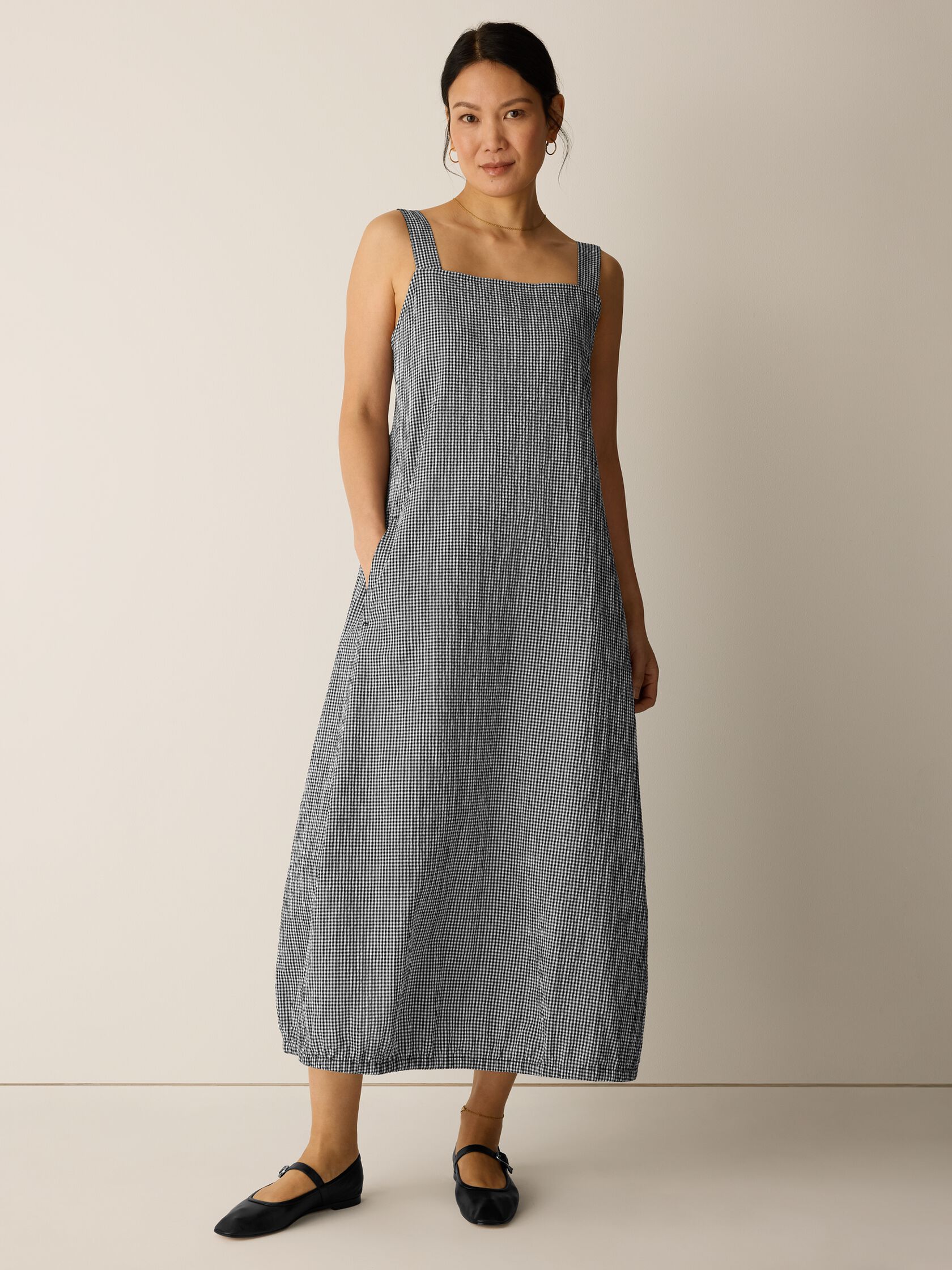 Organic Cotton Pucker Check Lantern Dress
