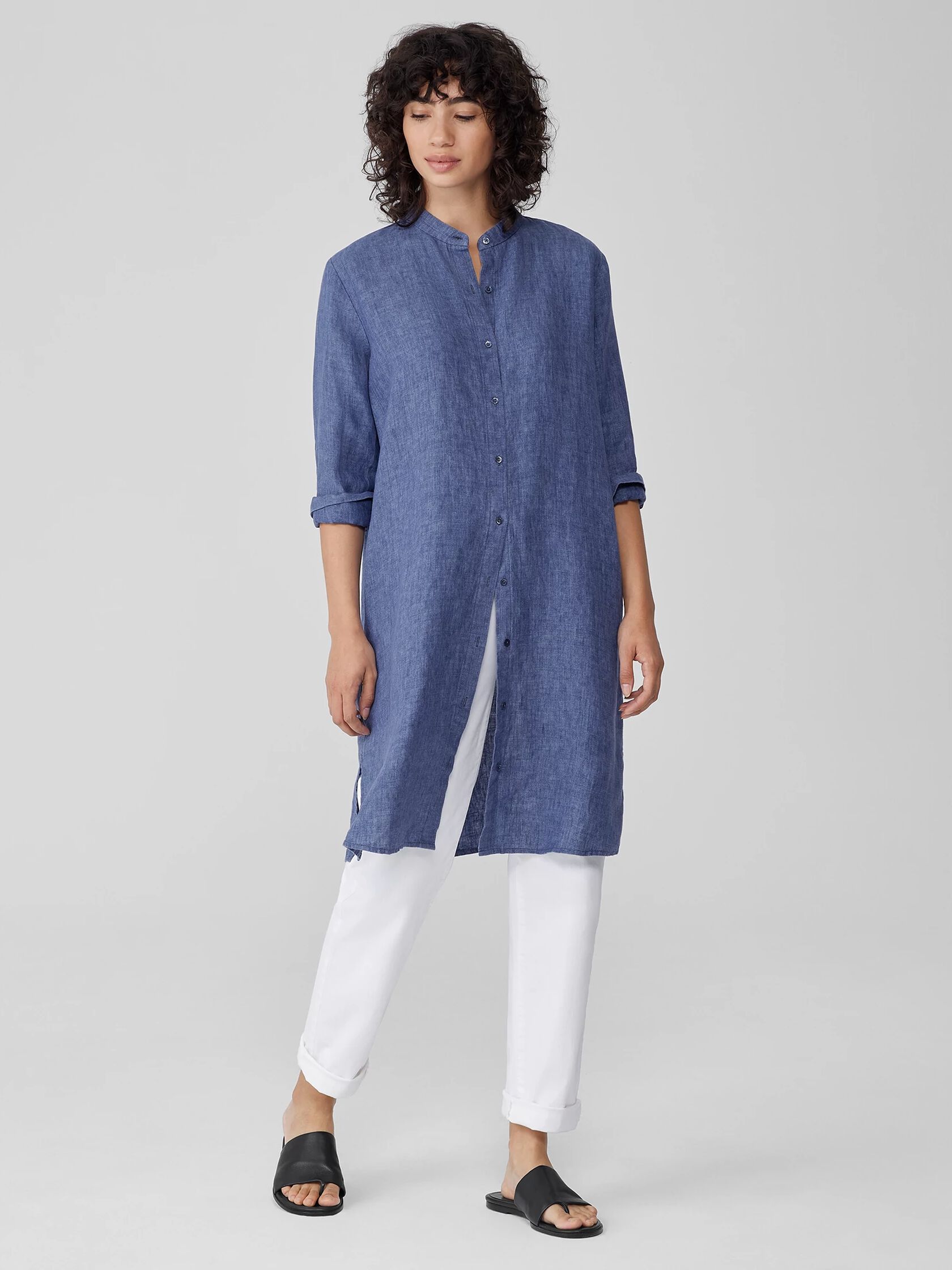 Washed Organic Linen Delave Shirtdress