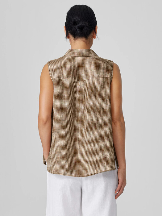 Puckered Organic Linen Sleeveless Shirt