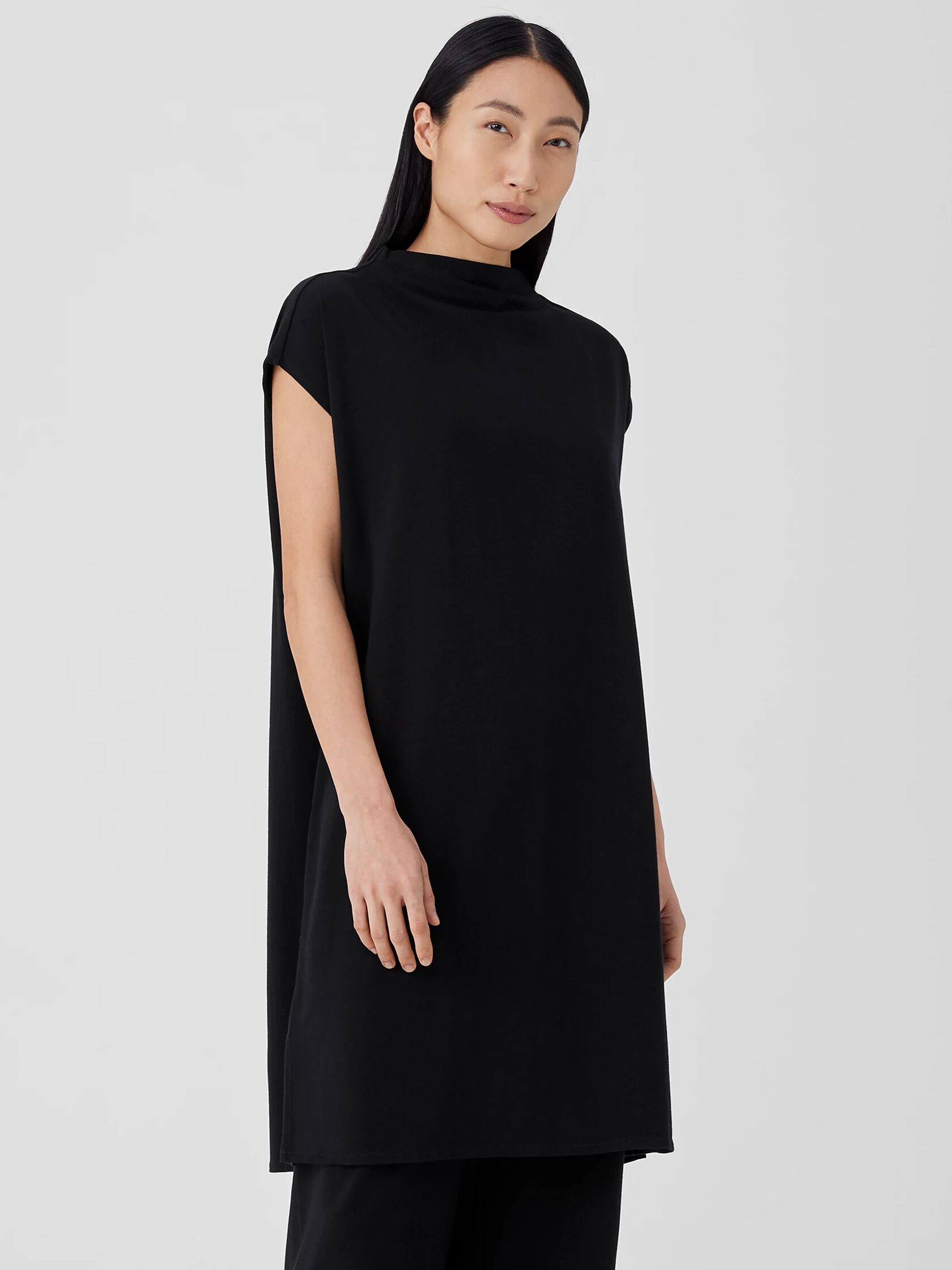 Traceable Cotton Jersey Funnel Neck Dress