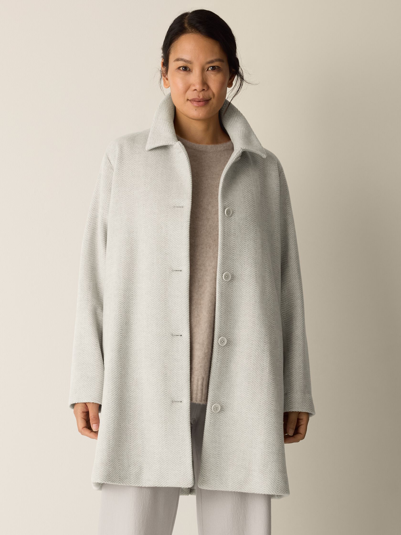 Soft Wool Herringbone Classic Collar Coat