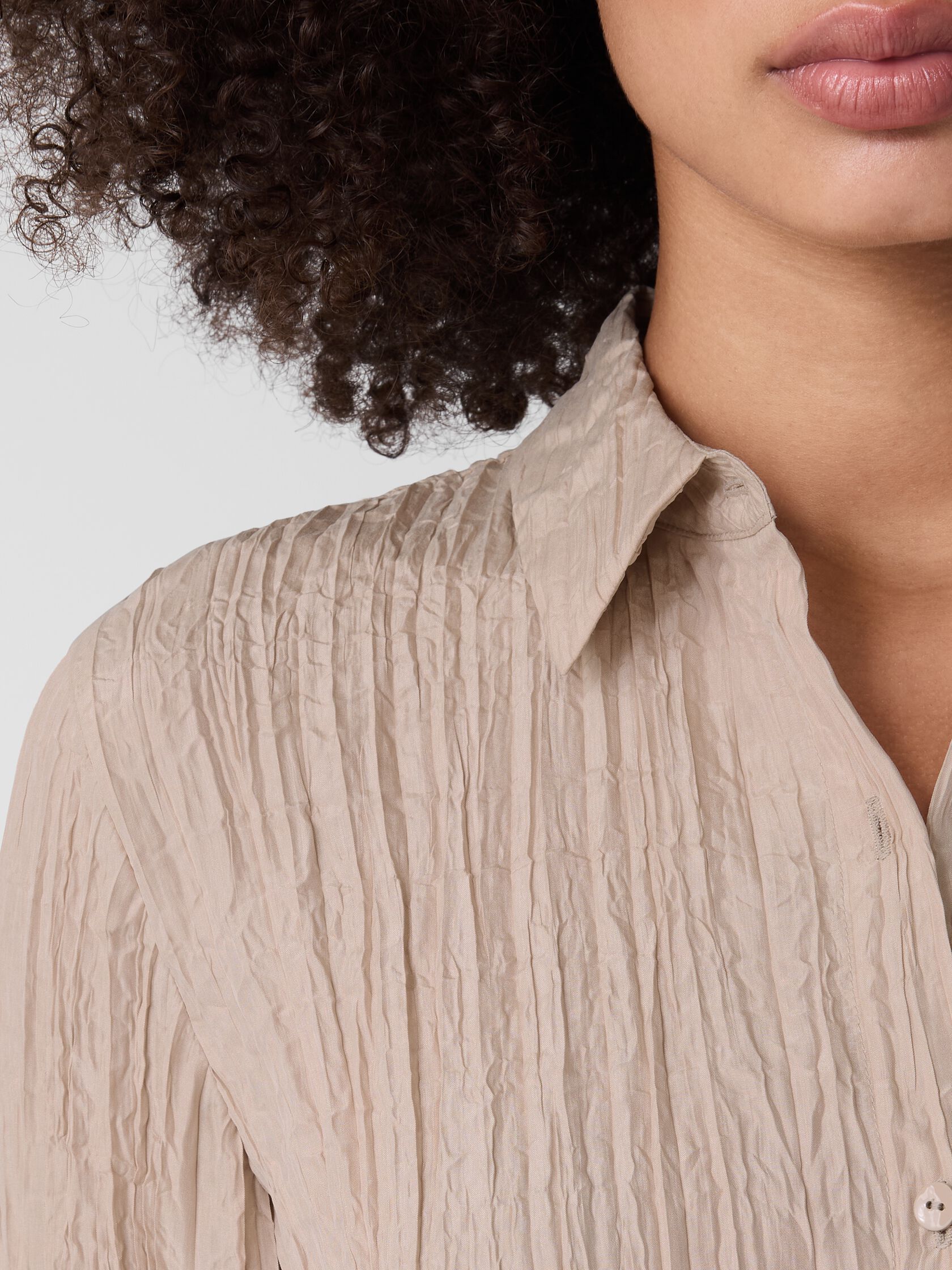 Crinkle Silk Habutai Classic Collar Shirt