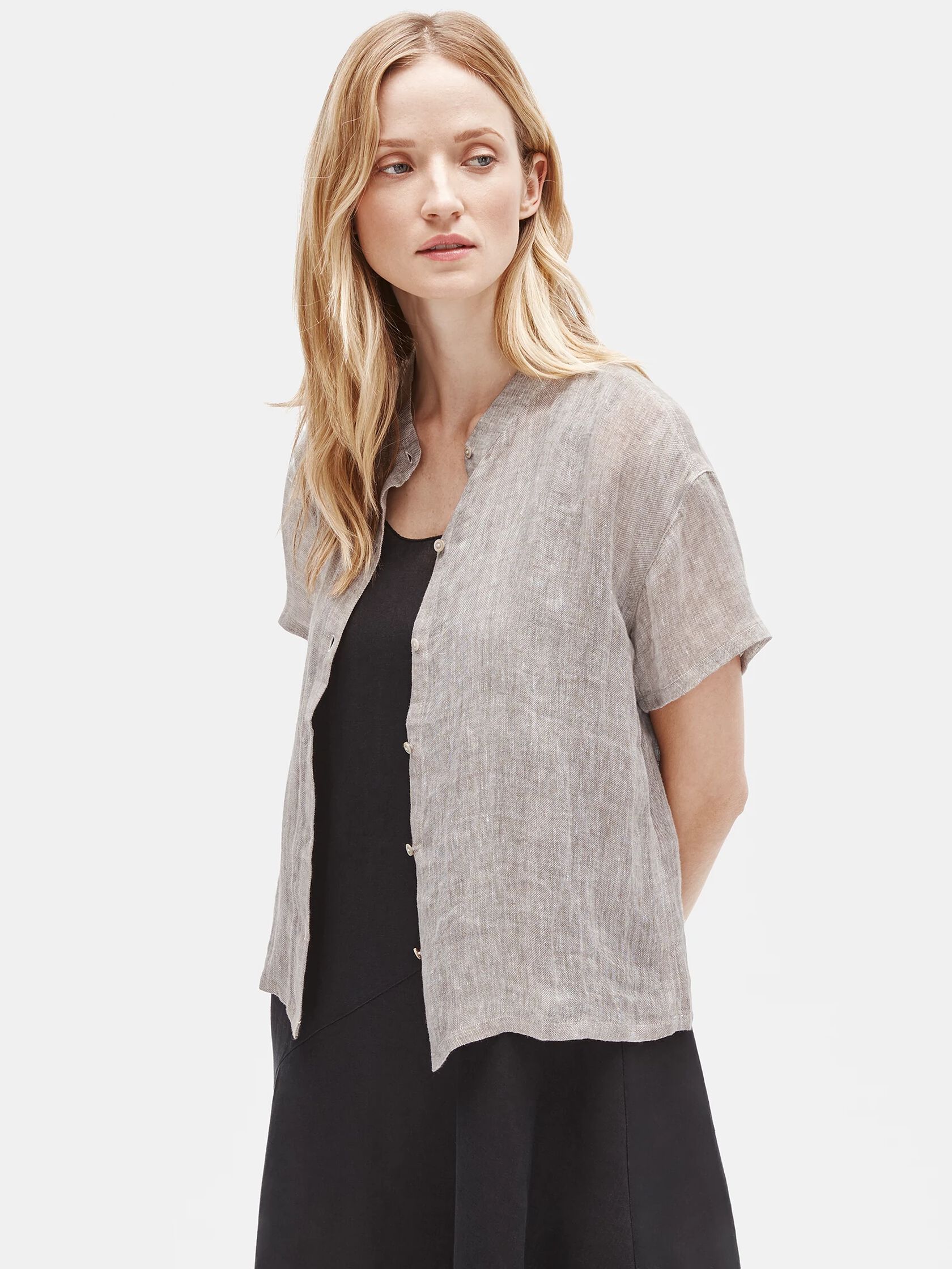 Organic Linen Gauze Mandarin Collar Shirt