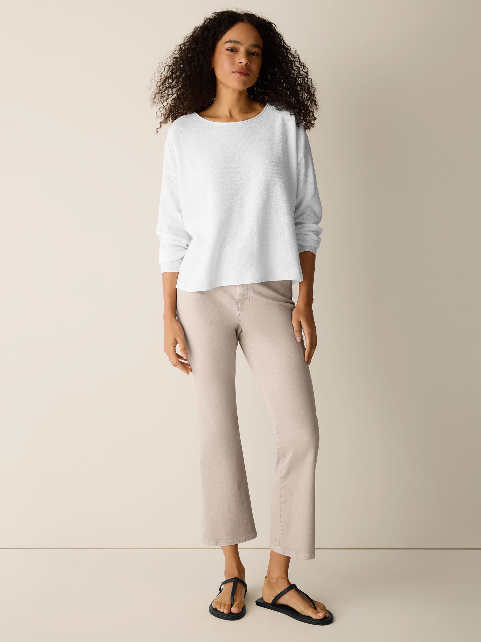 Organic Linen Cotton Jewel Neck Box-Top