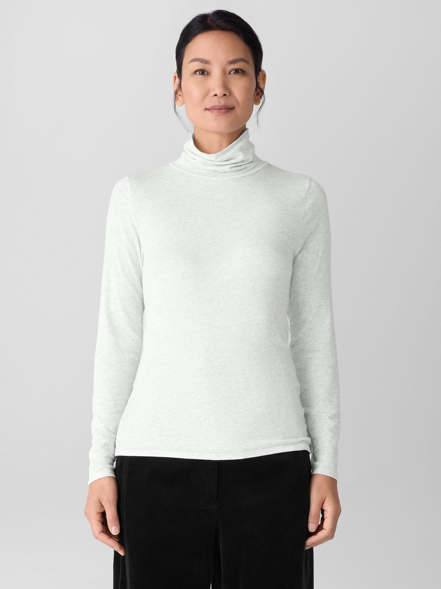 Mélange Sheer Cotton Blend Knit Turtleneck Top