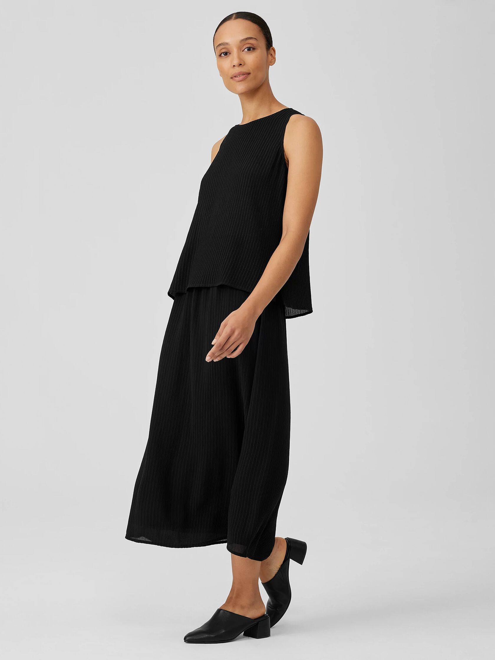 Accordion Silk Jacquard Round Neck Tank
