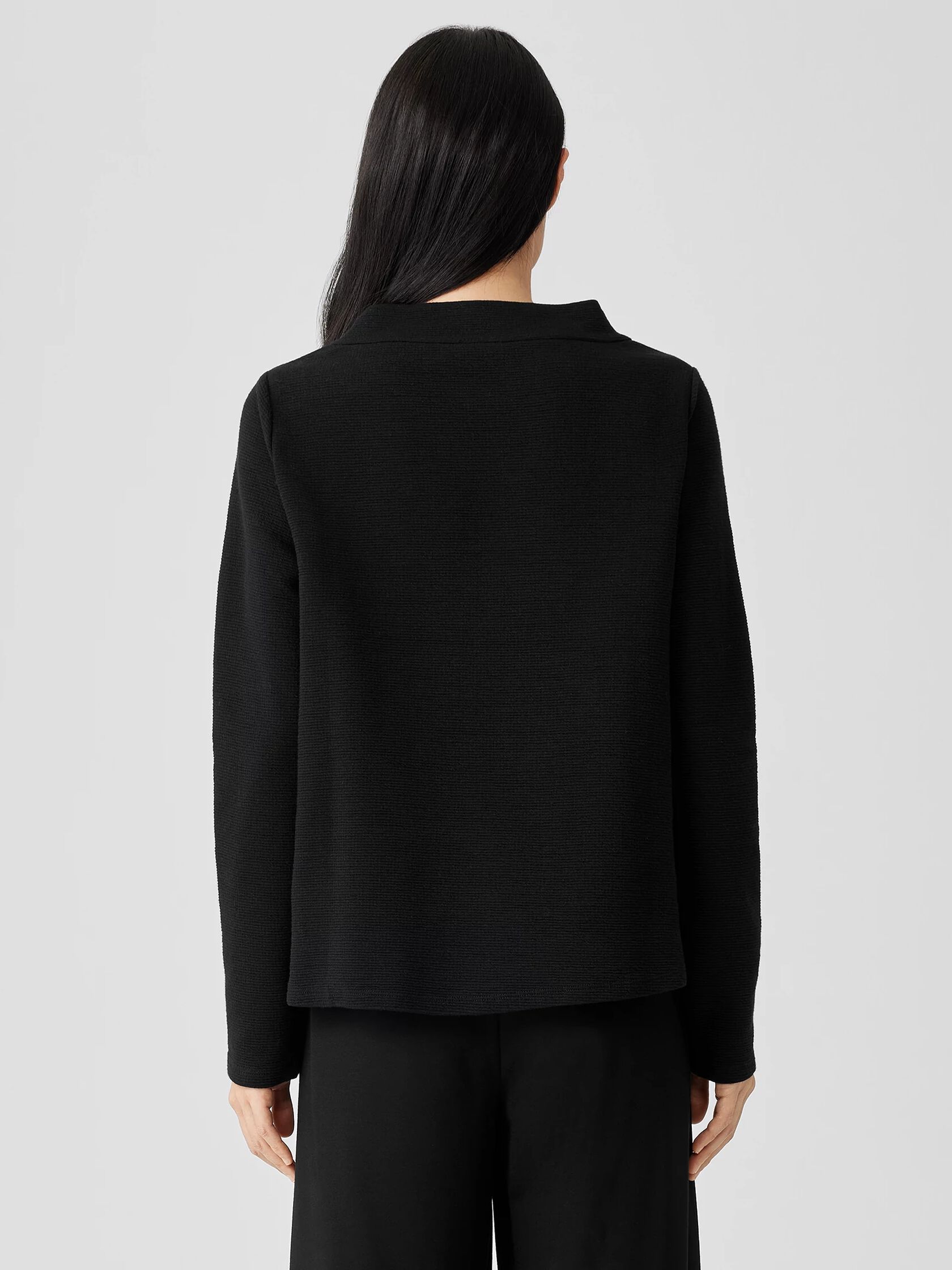 Organic Cotton Crinkled Knit Funnel Neck Top