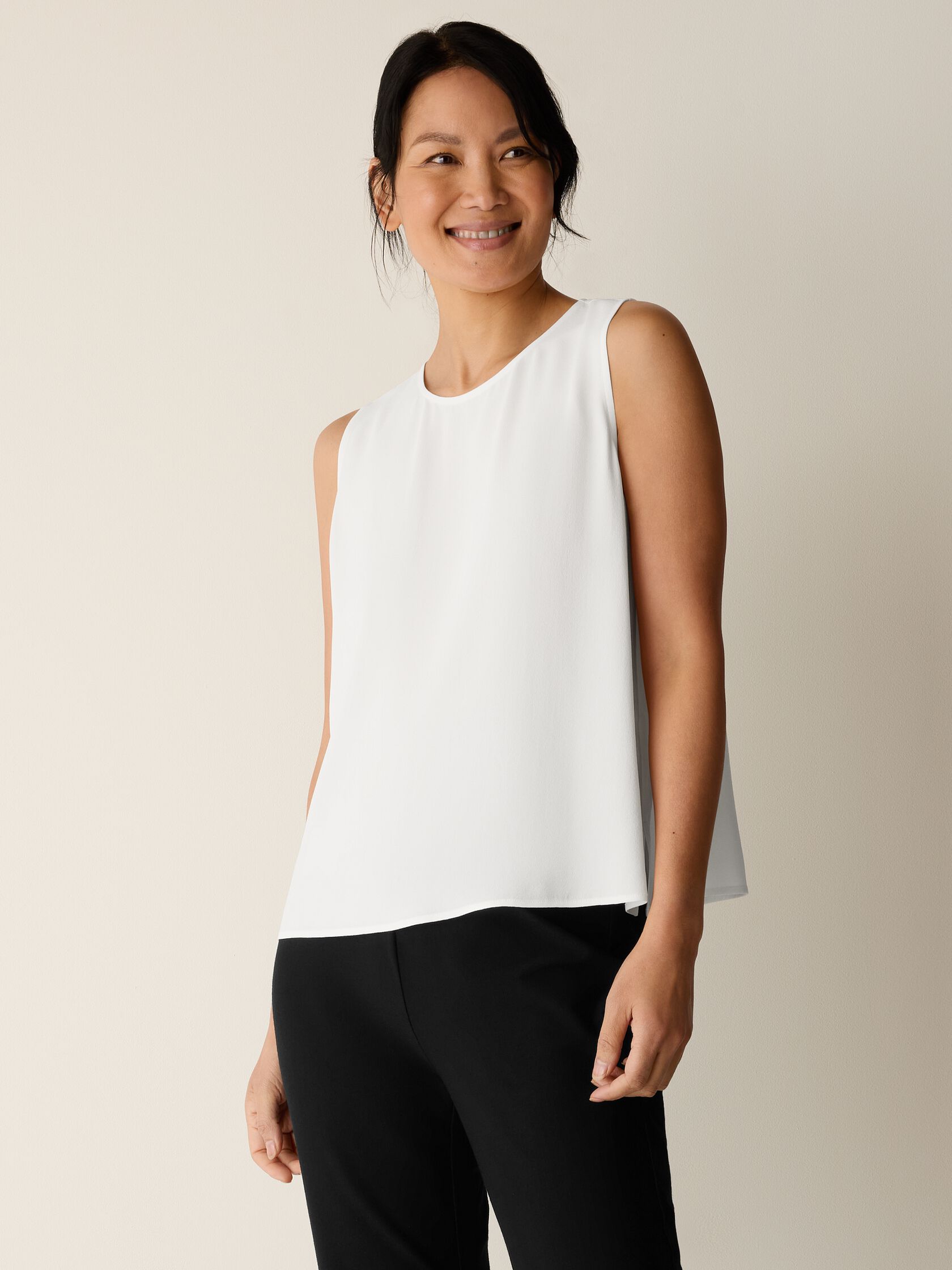 Silk Georgette Crepe Round Neck Tank