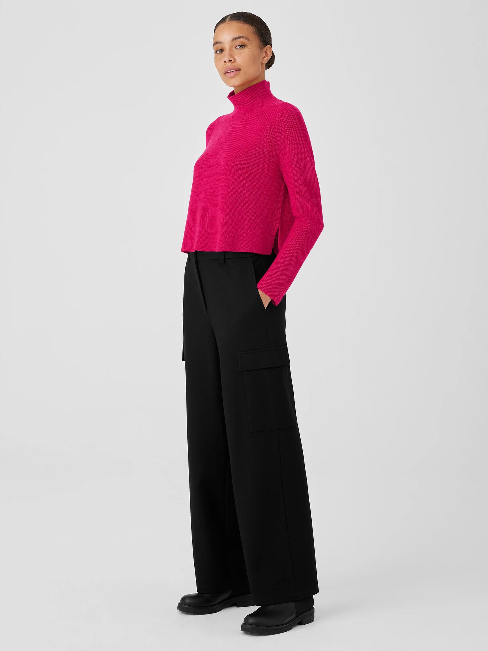 Merino Cropped Turtleneck Top in Regenerative Wool