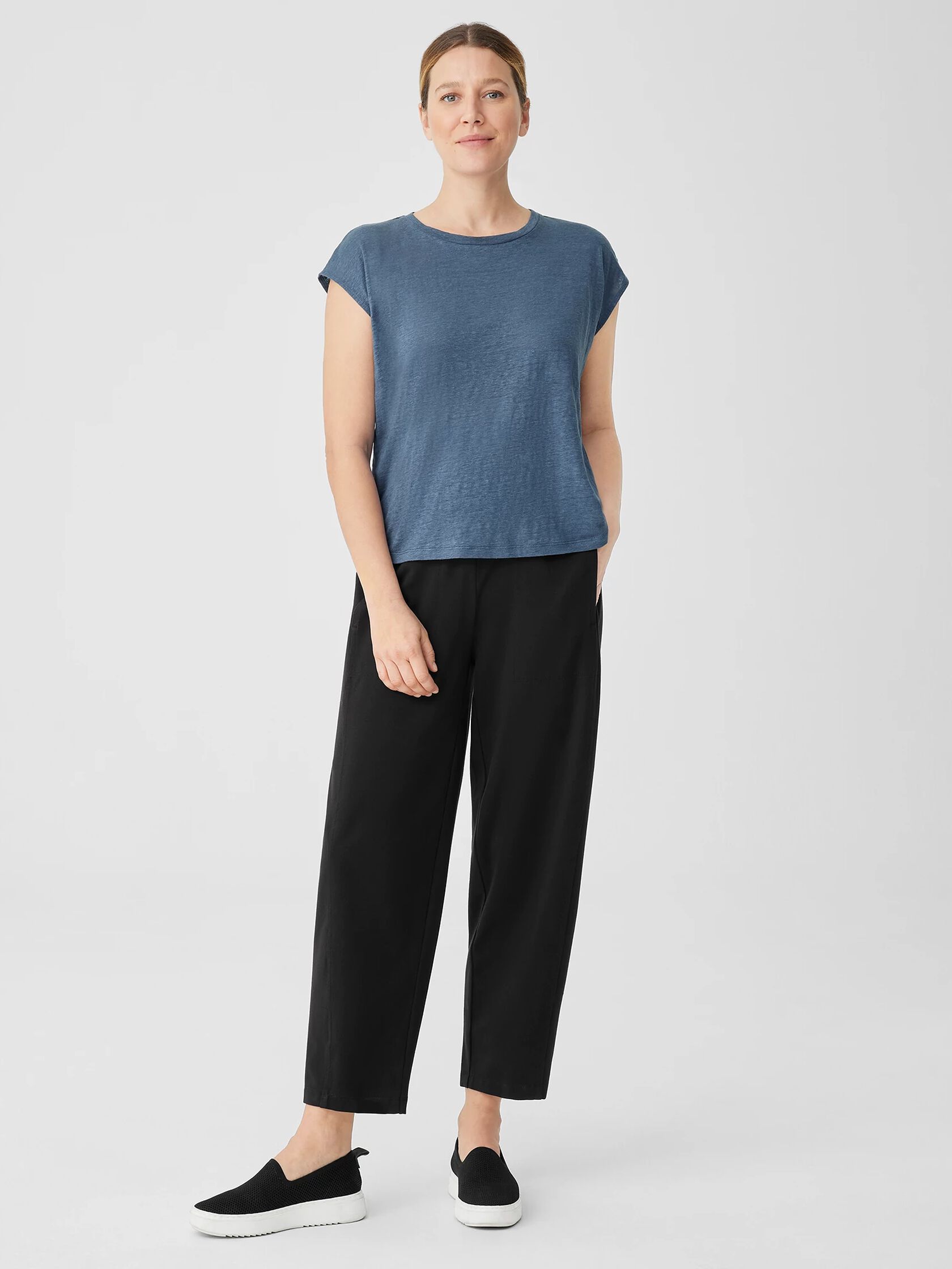 Organic Linen Jersey Shirred-Back Top