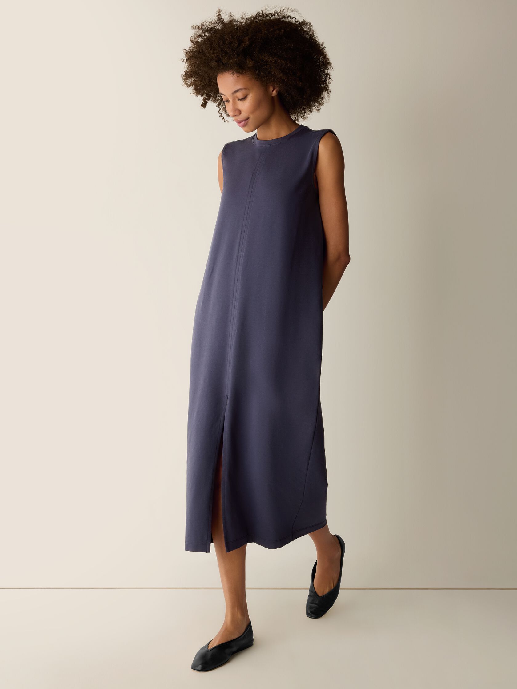 Pima Cotton Stretch Jersey Crew Neck Dress