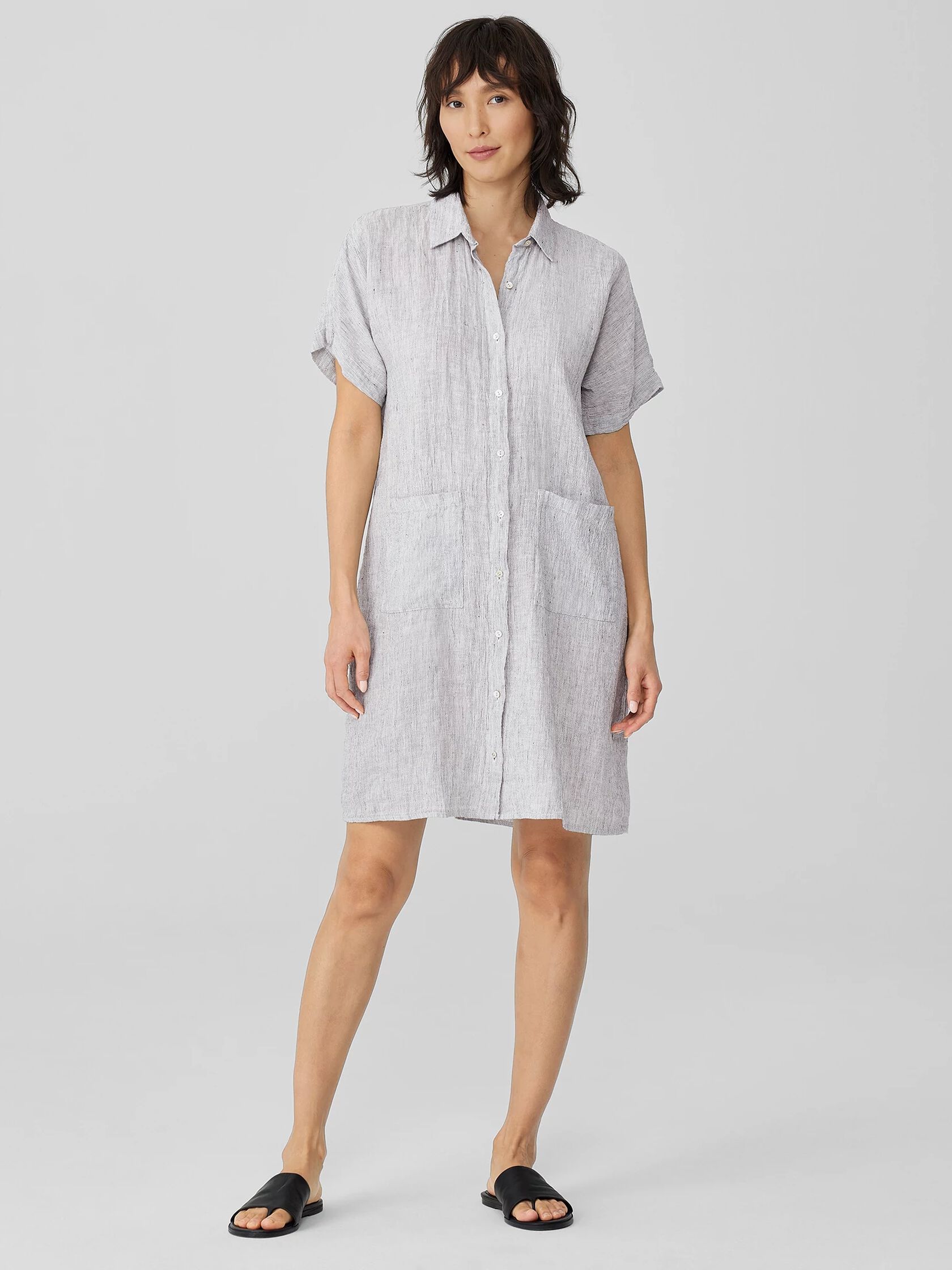 Striped Organic Linen Crinkle Shirtdress