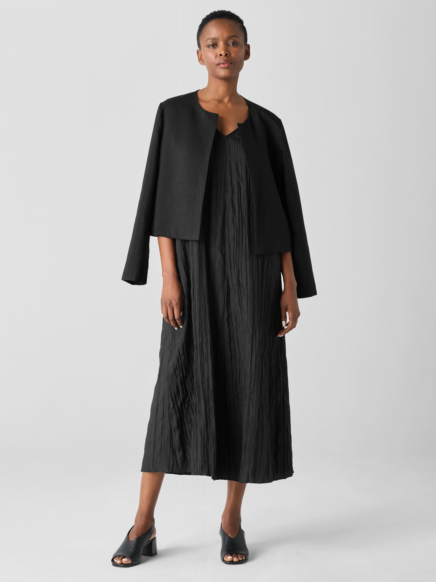 Crushed Silk V-Neck Dress