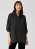 Wool Cotton Check Mandarin Collar Long Shirt