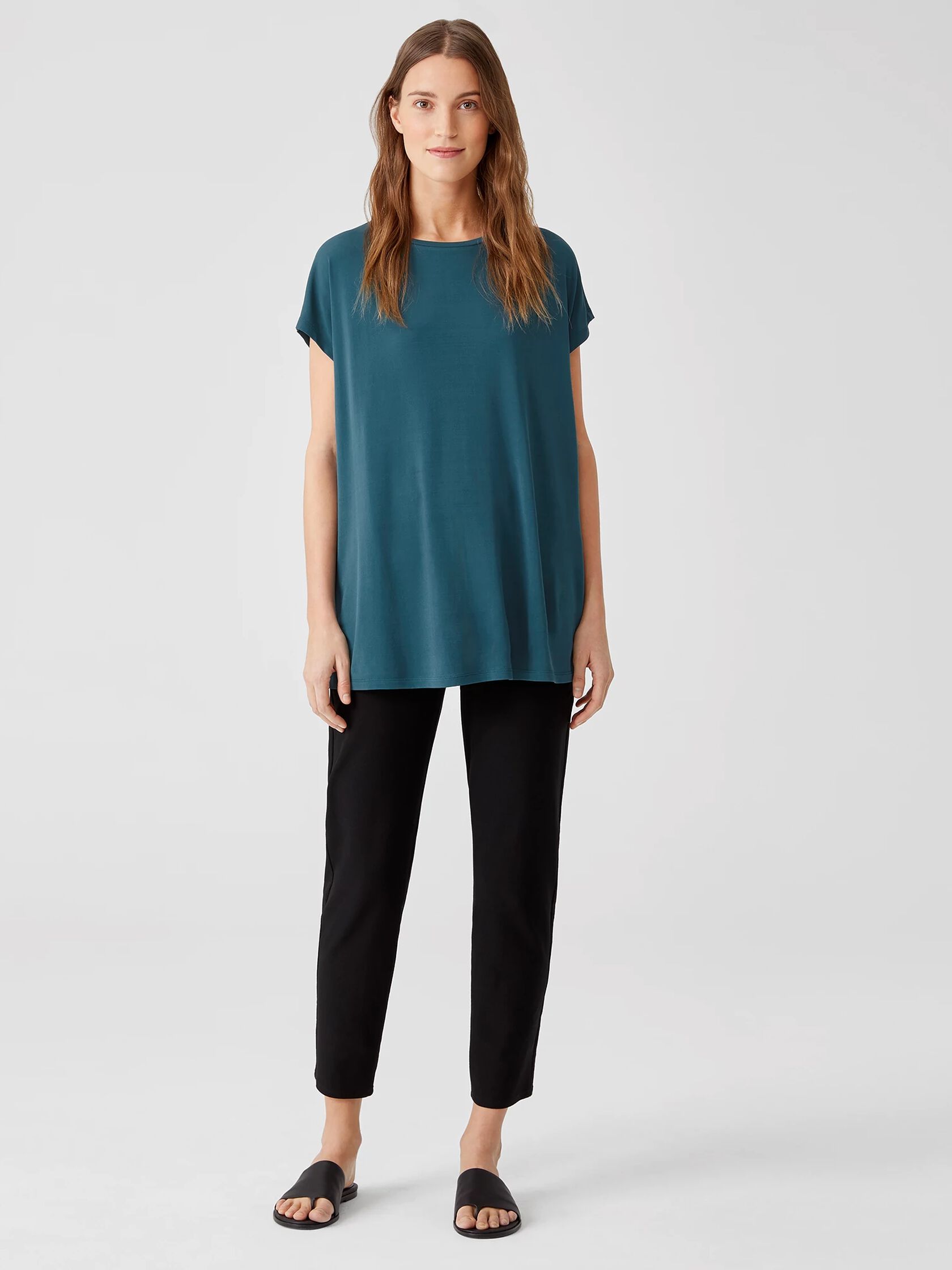 Stretch Silk Jersey Crew Neck Top