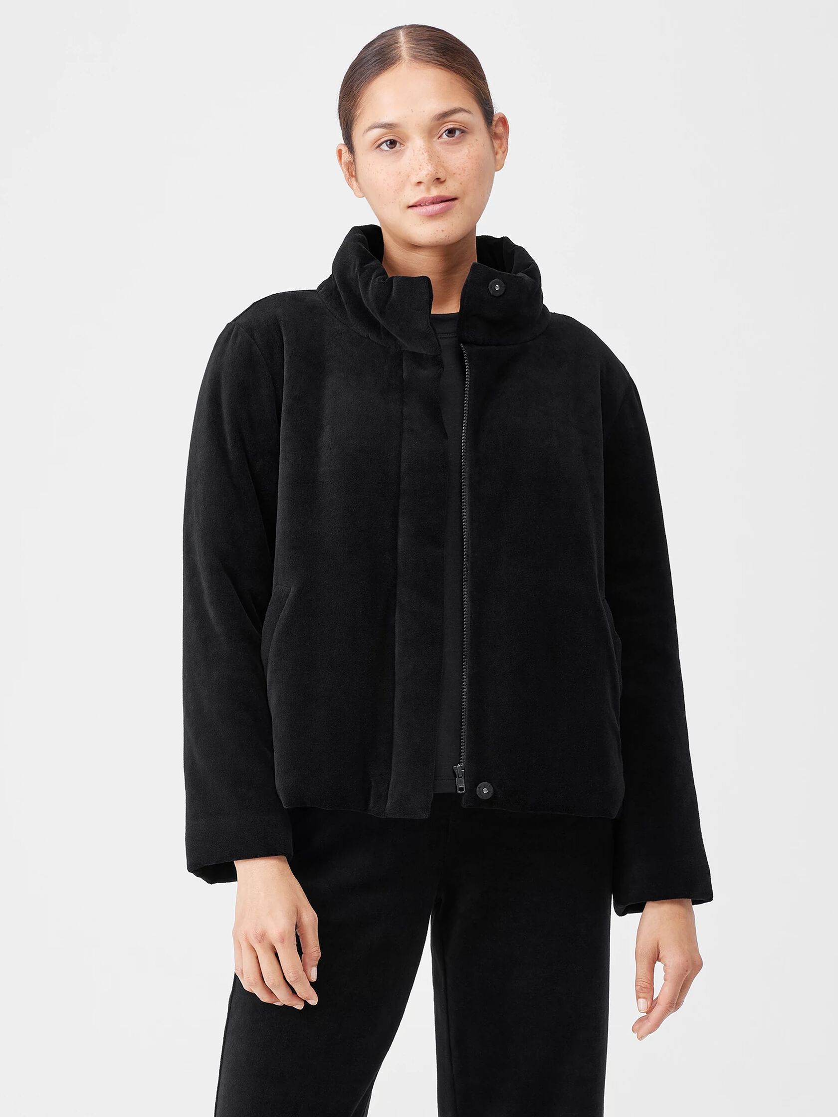 Cotton Velour Stand Collar Jacket | EILEEN FISHER