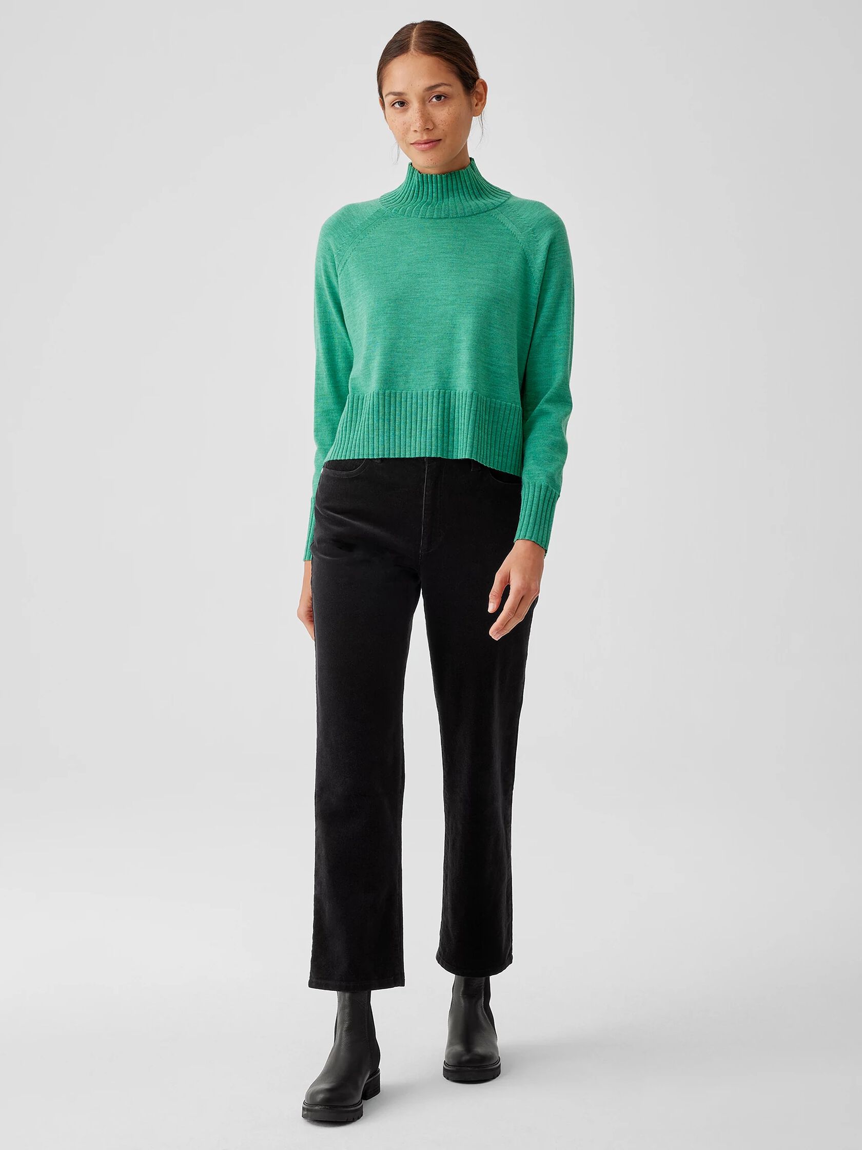 Merino Jersey Turtleneck Top in Regenerative Wool