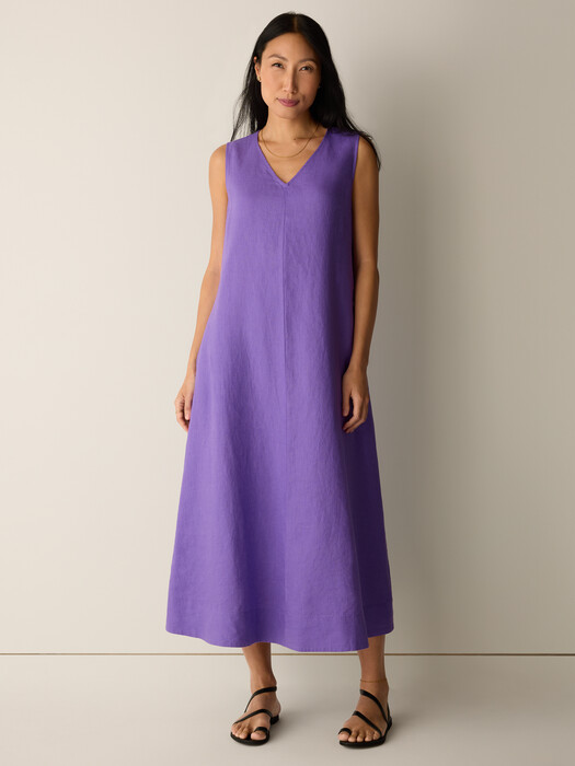eileen fisher purple dress Organic Linen Easy Dress