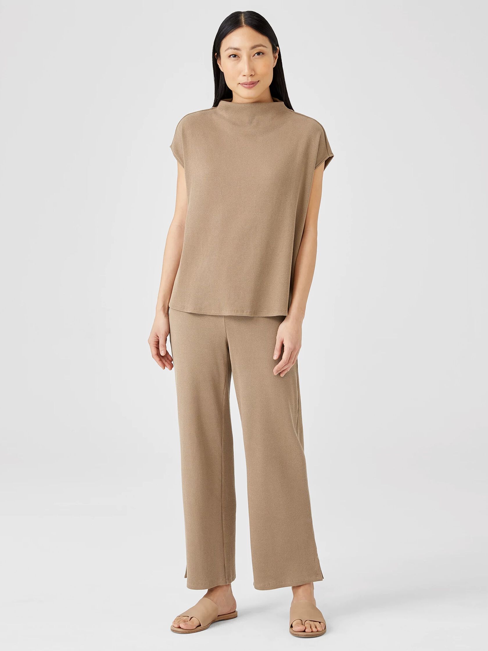 Ribbed Organic Cotton Blend Straight Pant