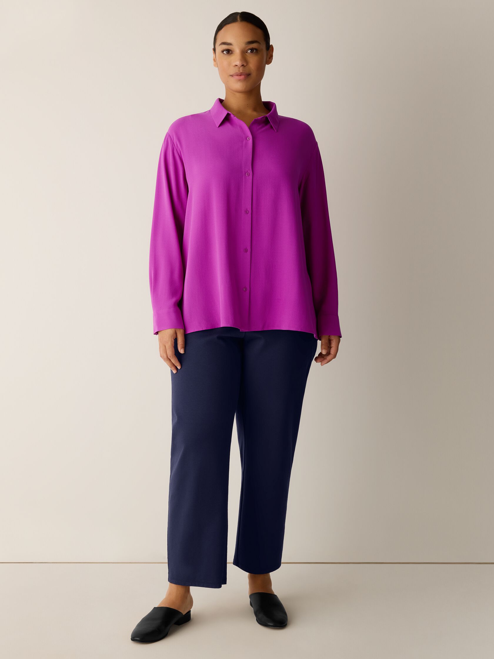 Silk Georgette Crepe Classic Collar Shirt