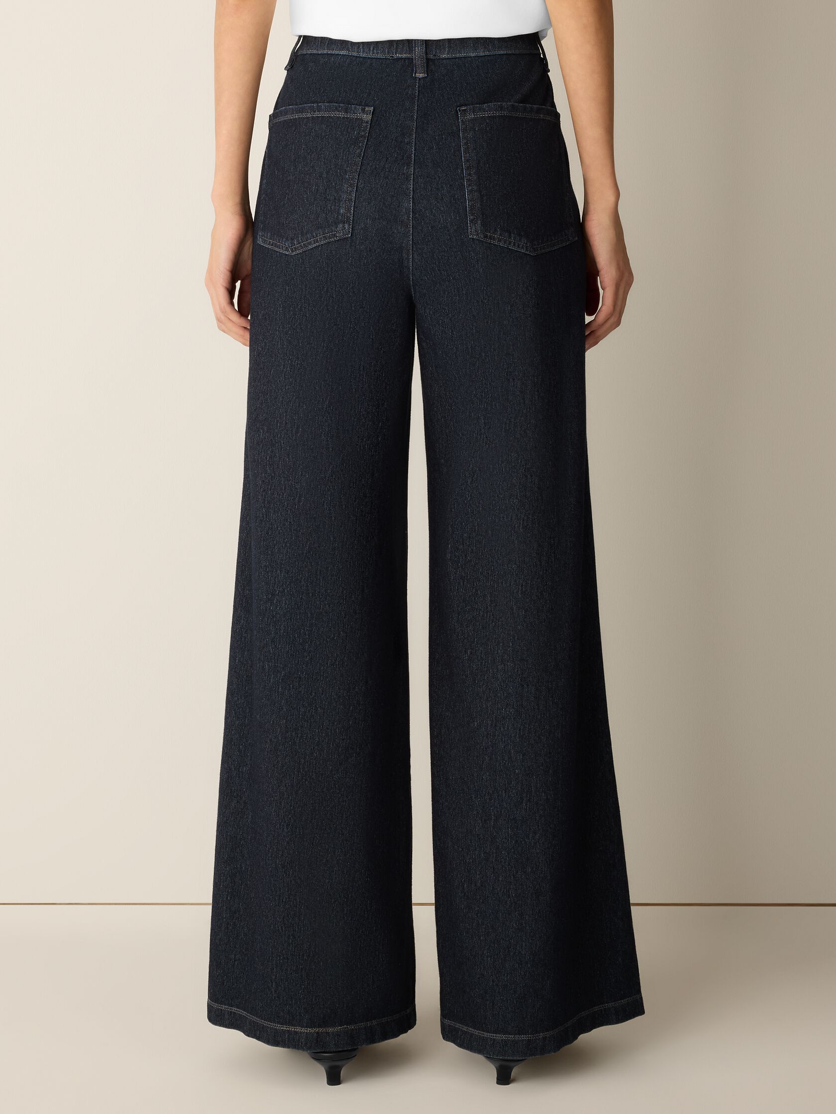 Cotton Indigo Knit Denim Wide-Leg Pant
