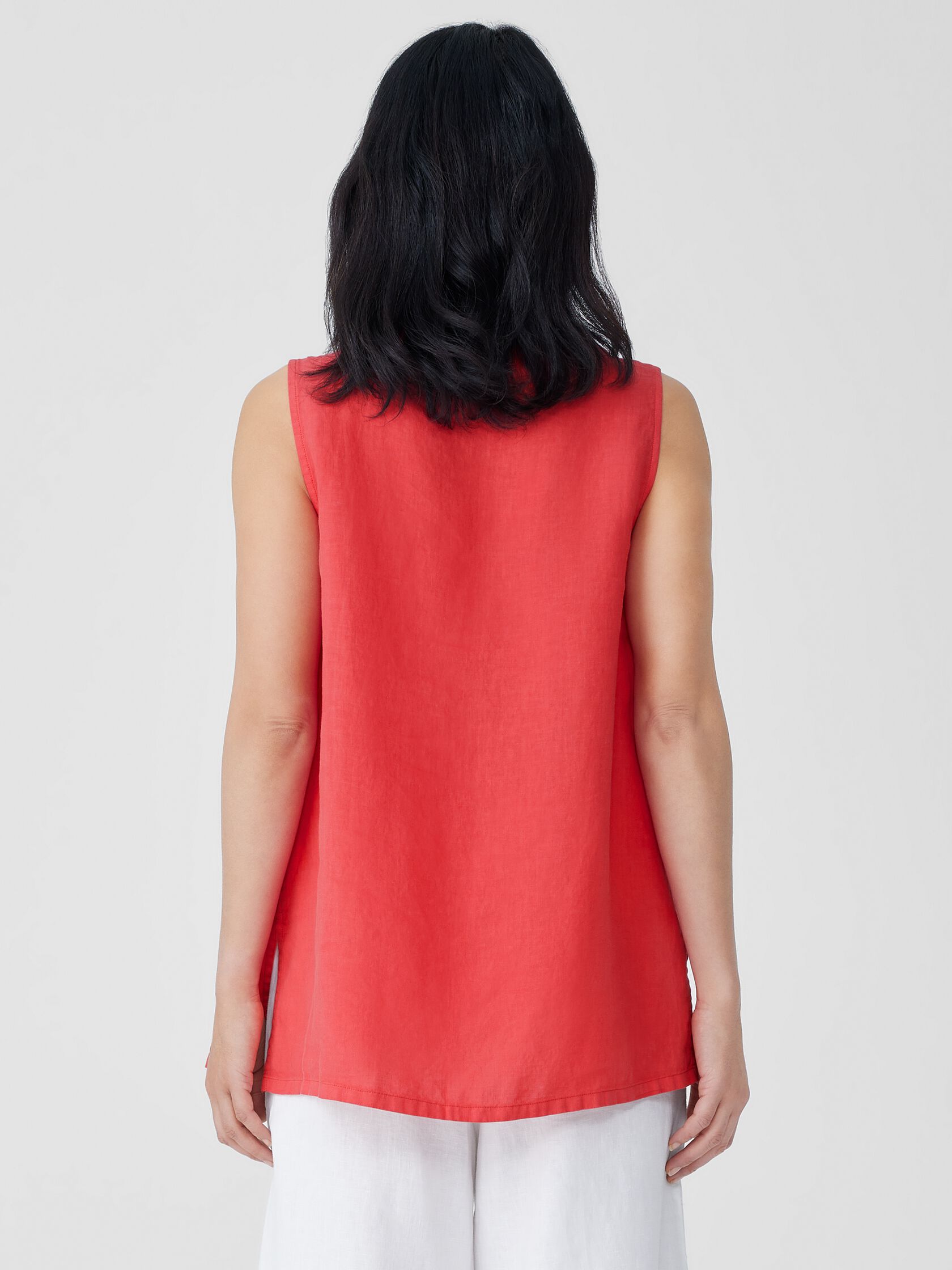 Garment-Dyed Handkerchief Linen Mock Neck Top