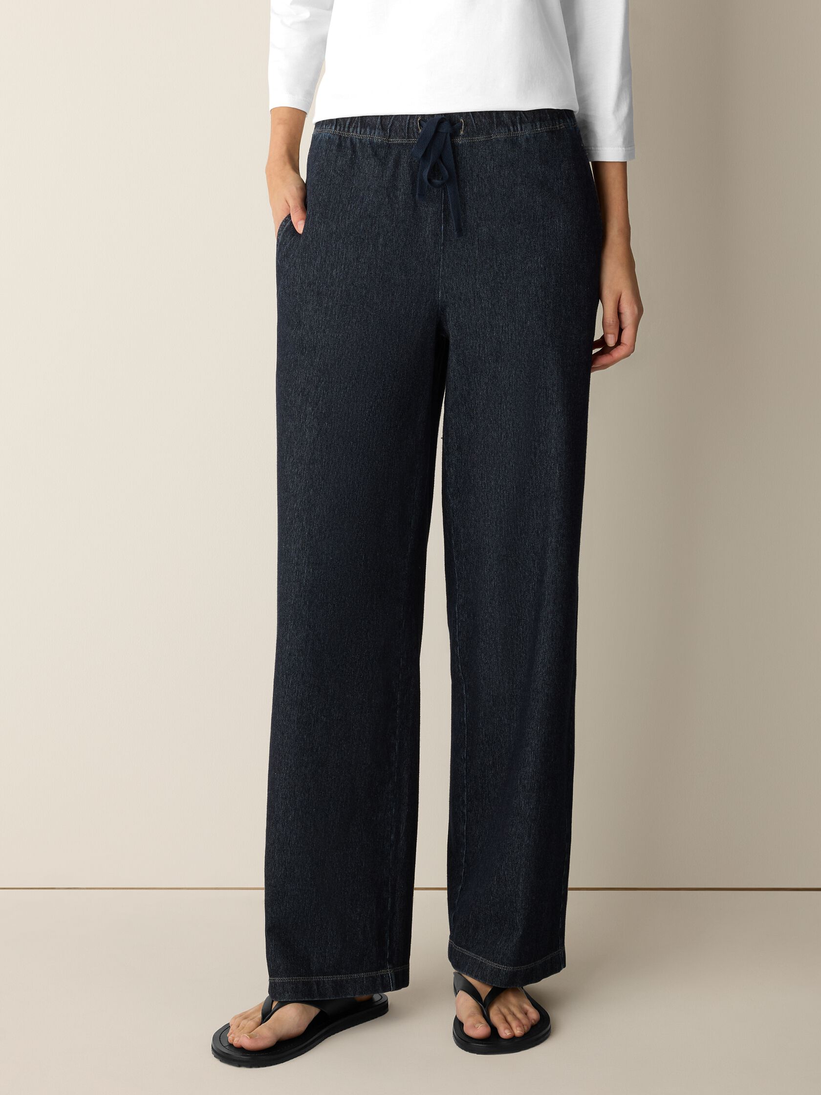 Cotton Indigo Knit Denim Full-Length Straight Pant