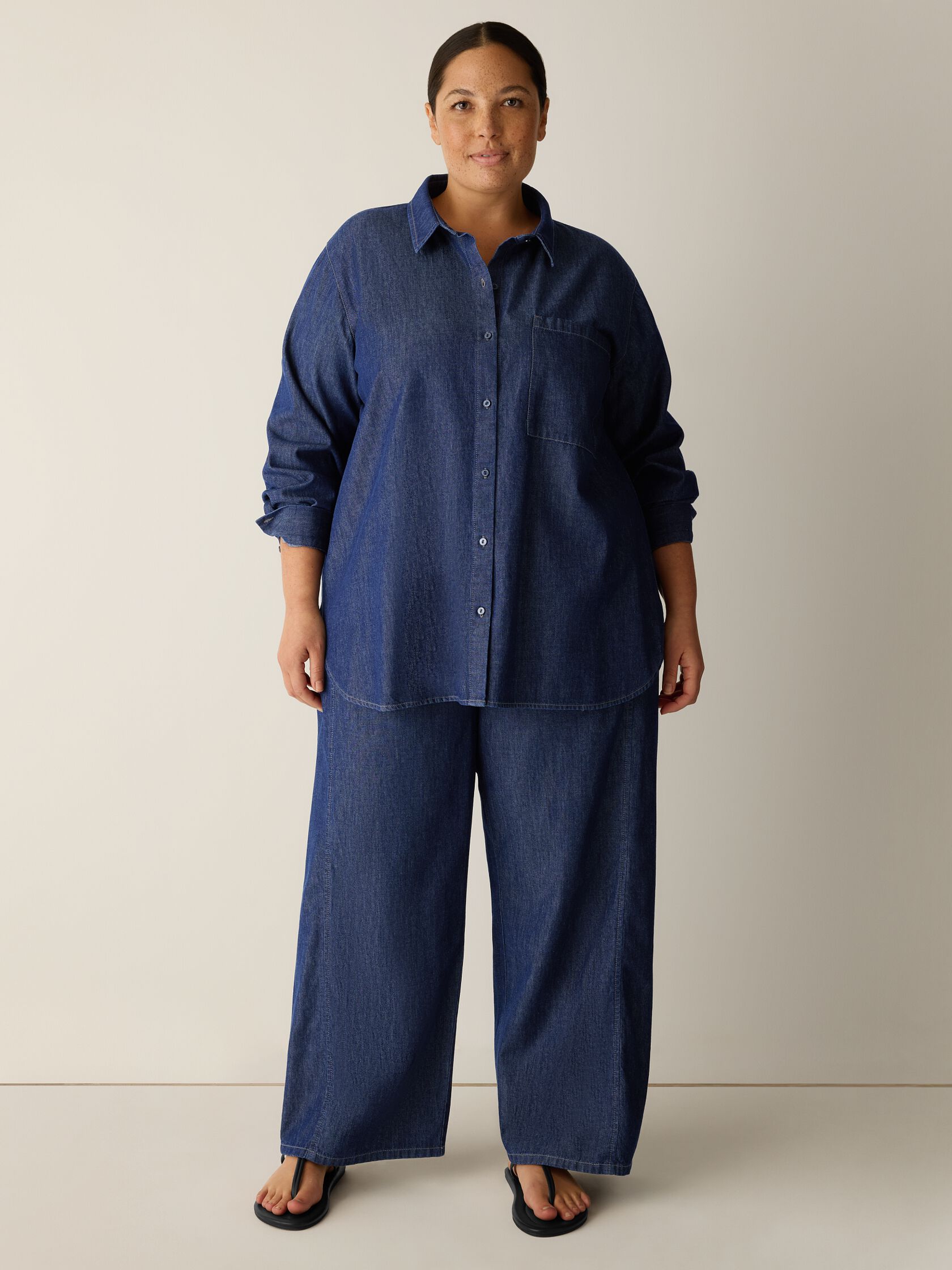 Lightweight Organic Cotton Denim Classic Collar Long Shirt