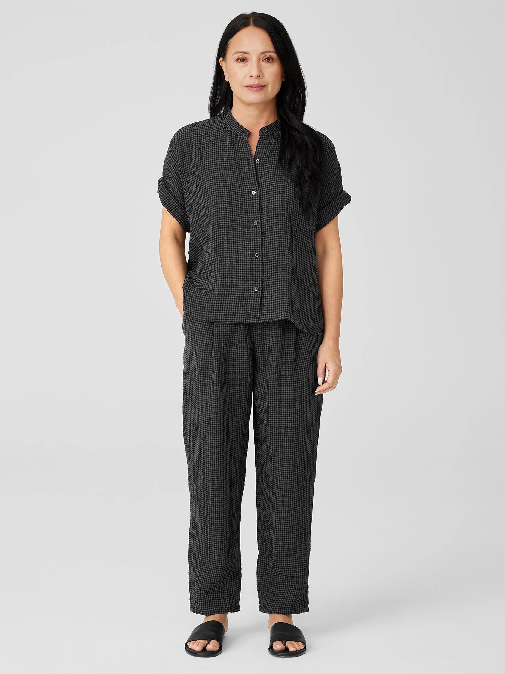 Puckered Organic Linen Tapered Pant
