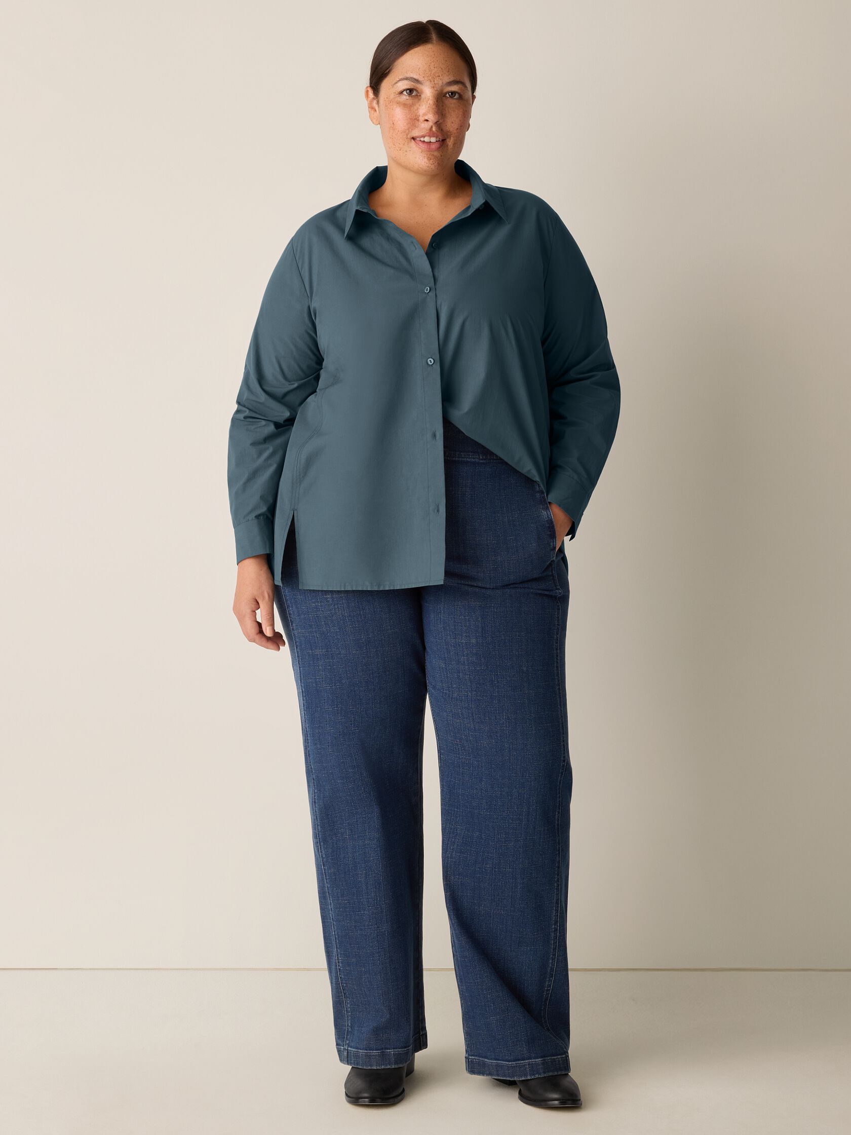 Cotton Stretch Denim Wide-Leg Trouser