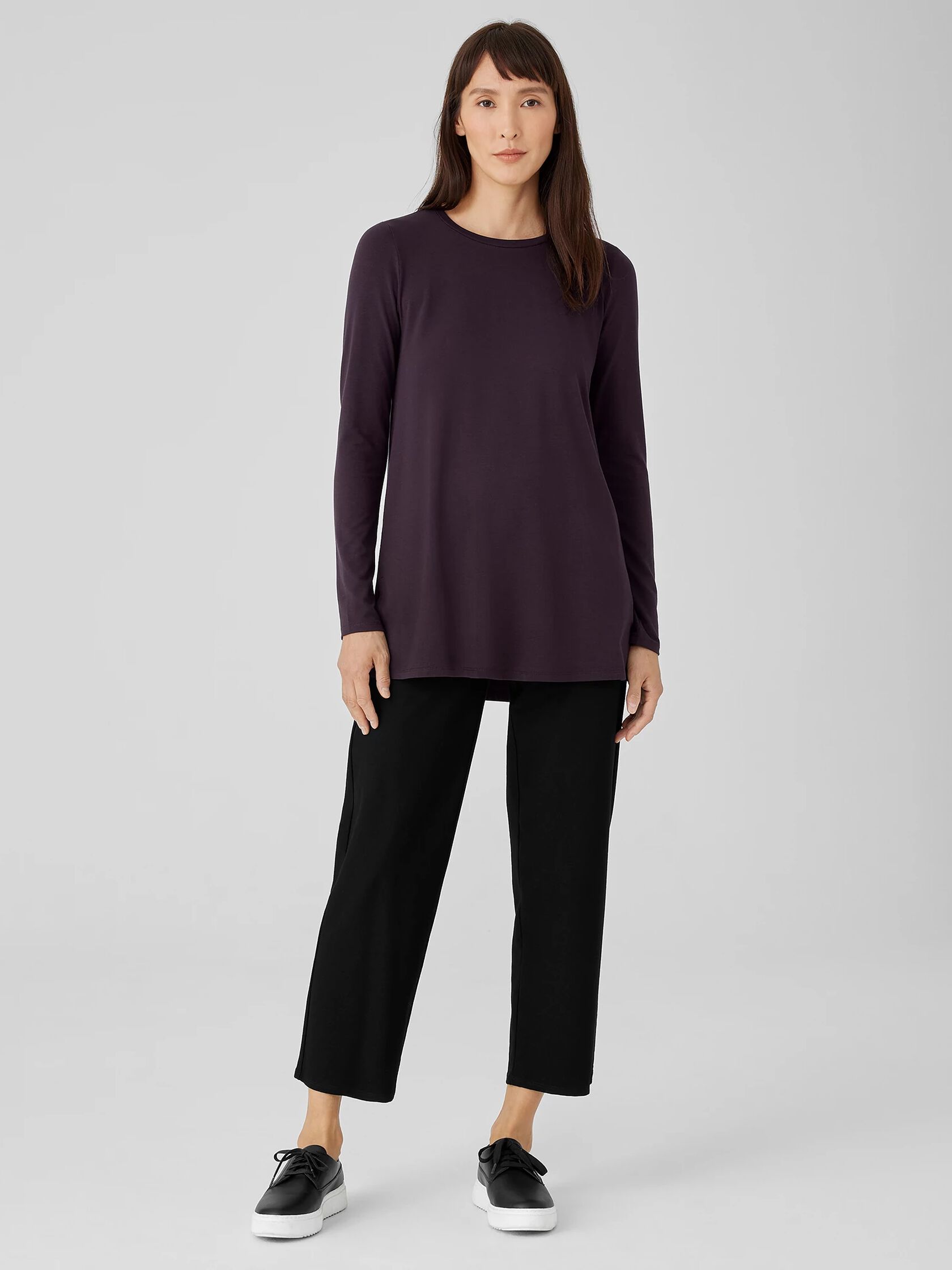 Stretch Jersey Knit Crew Neck Long Top